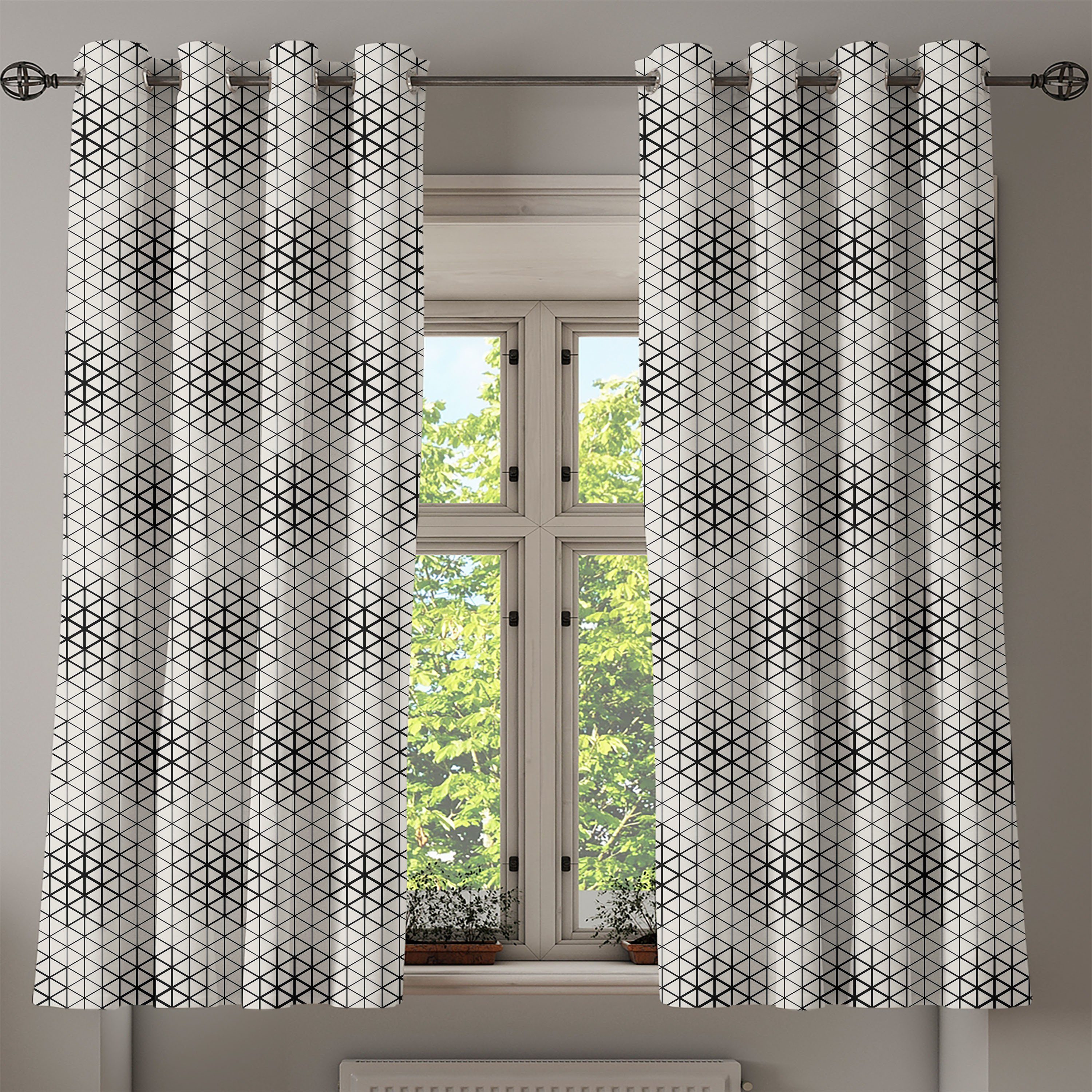 Dekorative Gardine Abakuhaus, Gitter 2-Panel-Fenstervorhänge für Schlafzimmer Tile Geometrische Triangles Wohnzimmer,