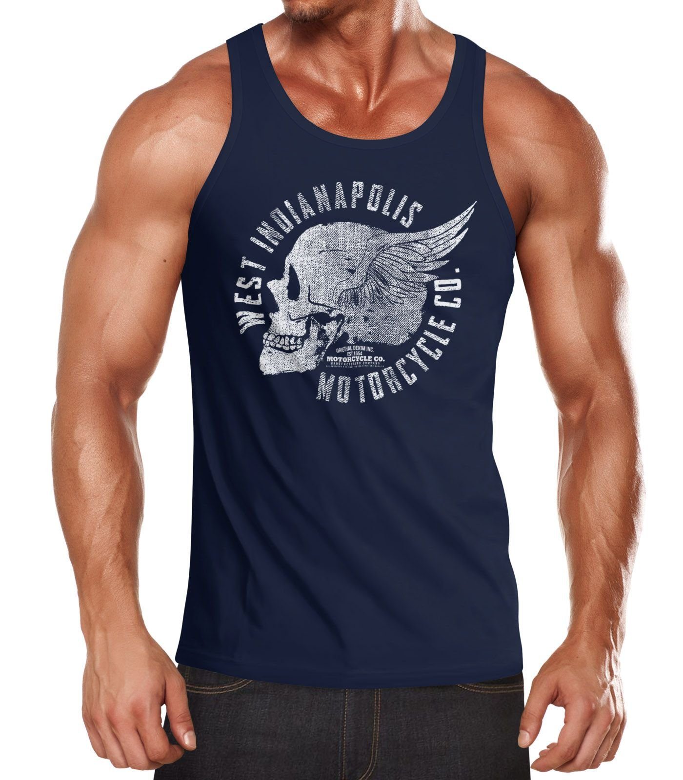 Neverless Tanktop Herren Tank Top Motorrad Biker Totenkopf Skull Wings Vintage mit Print