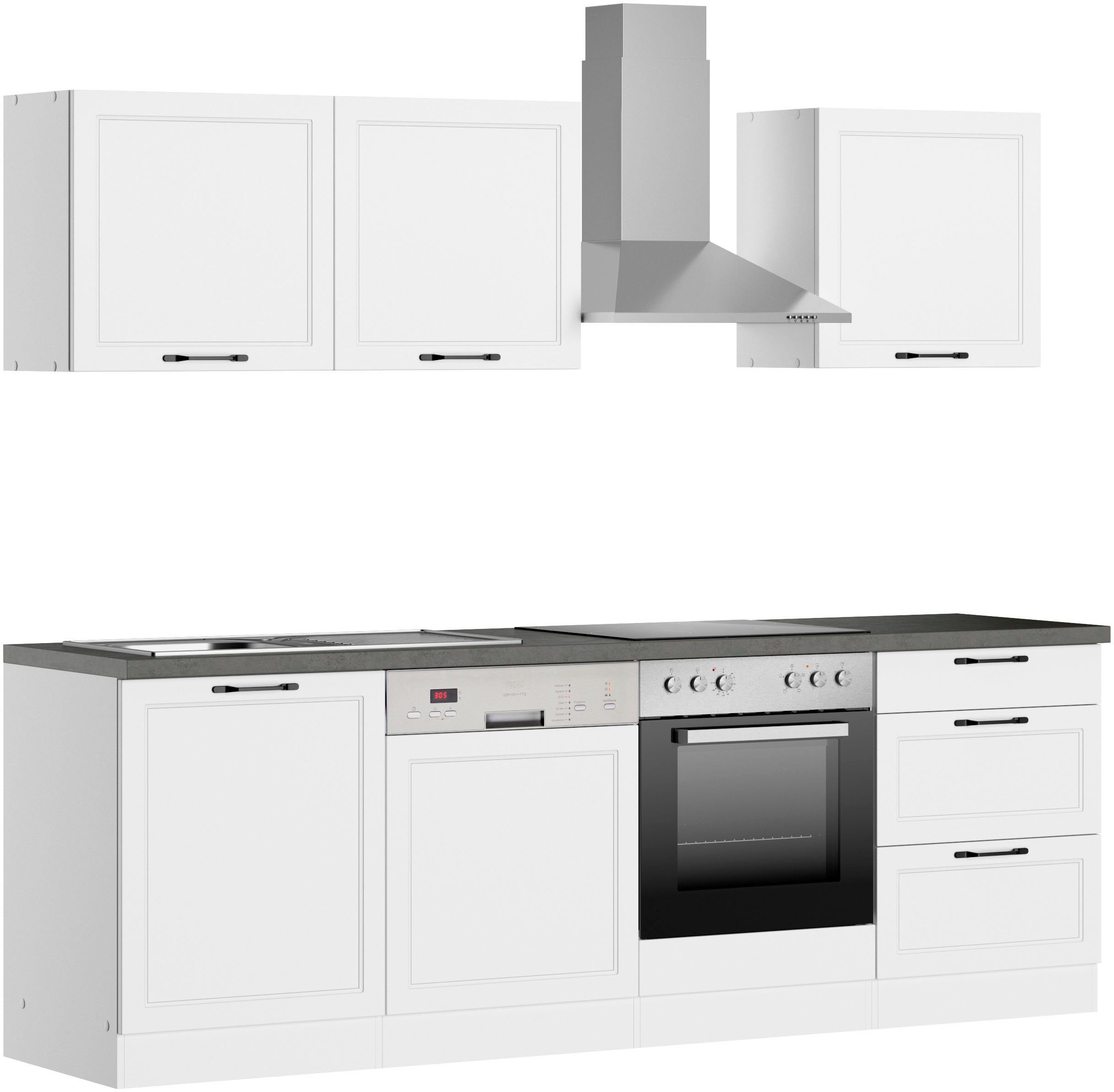 KOCHSTATION Küchenzeile KS-Lani, mit MDF-Fronten, Breite 240 cm, wahlweise mit E-Geräten, Höhen-Ausgleichsfüße 0-4 cm