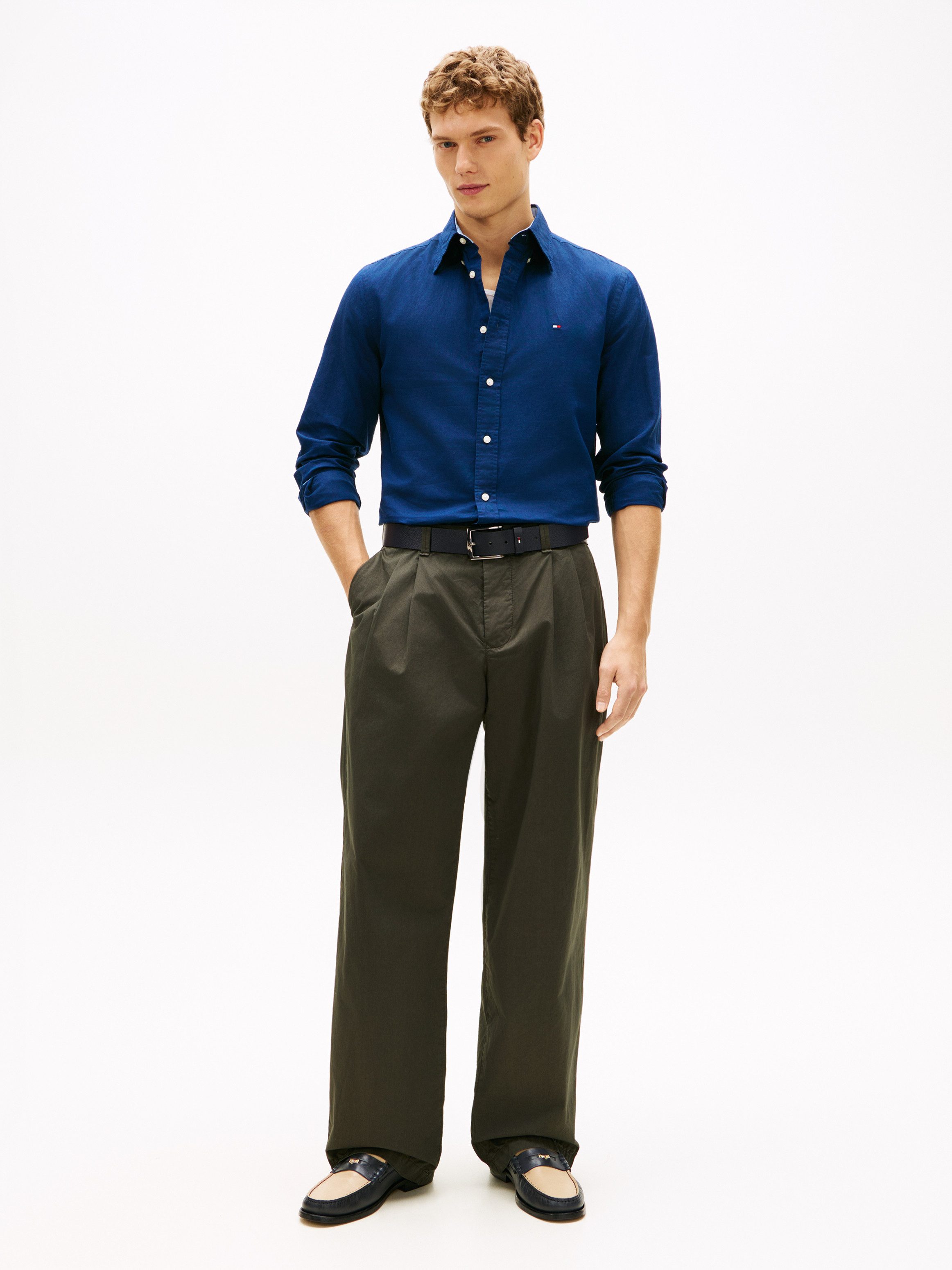 Tommy Hilfiger Langarmhemd LINEN BLEND SOLID BTD Regular Fit Leinen