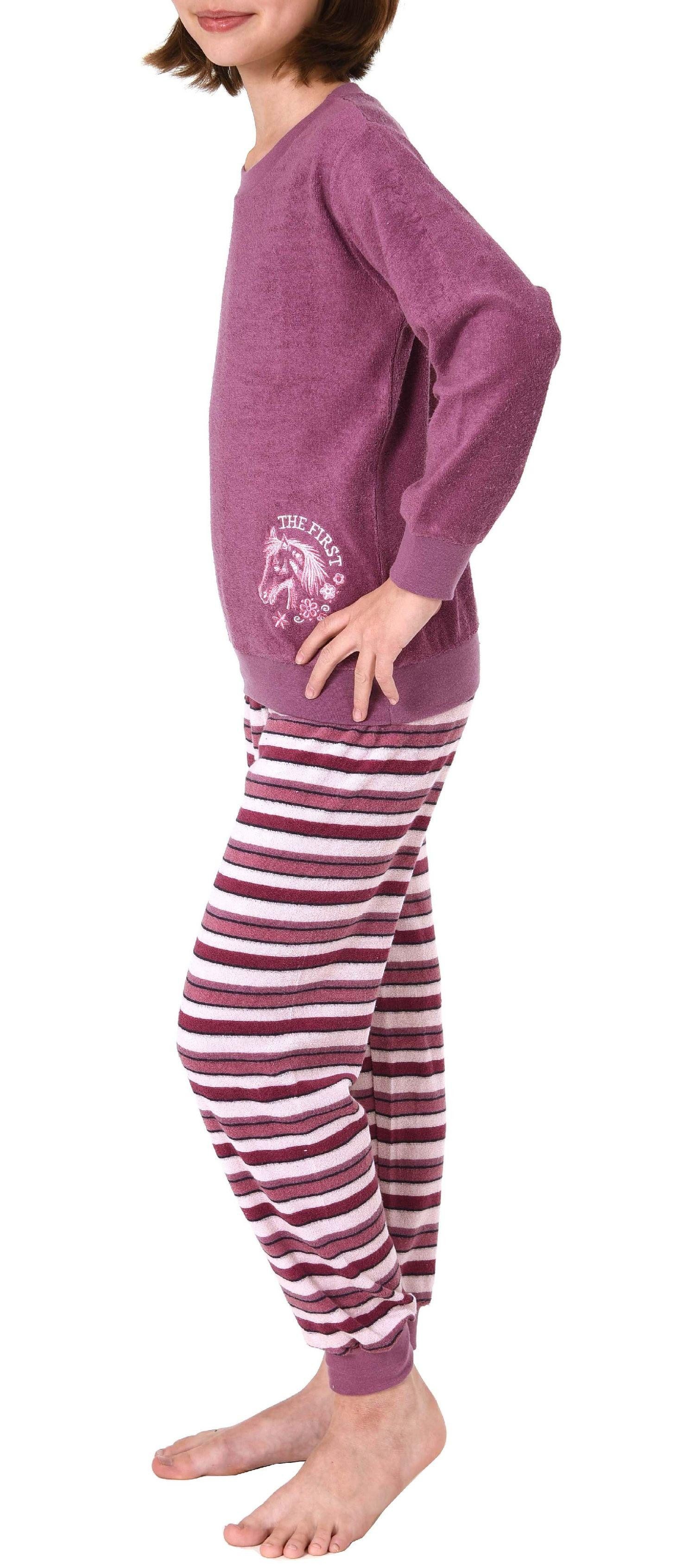 Normann Pyjama Mädchen Frottee Schlafanzug langarm mit Bündchen und Pferd als Motiv – Bild 4 von 5