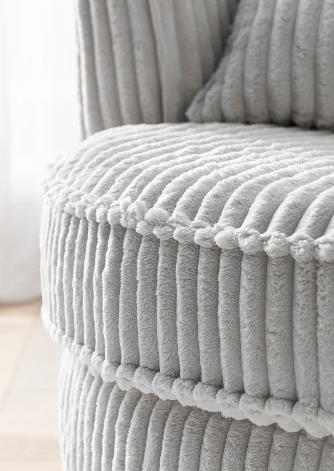 Furn.Design XXL-Sessel Comfy (Love Seat in Cord hellgrau, 120 x 120 cm), 360° drehbar
