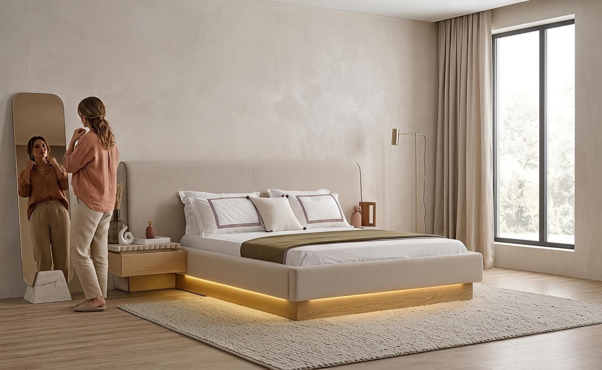 Xlmoebel Standspiegel Eleganter Ganzkörperspiegel in Gold mit modernem Design, Made in Europa