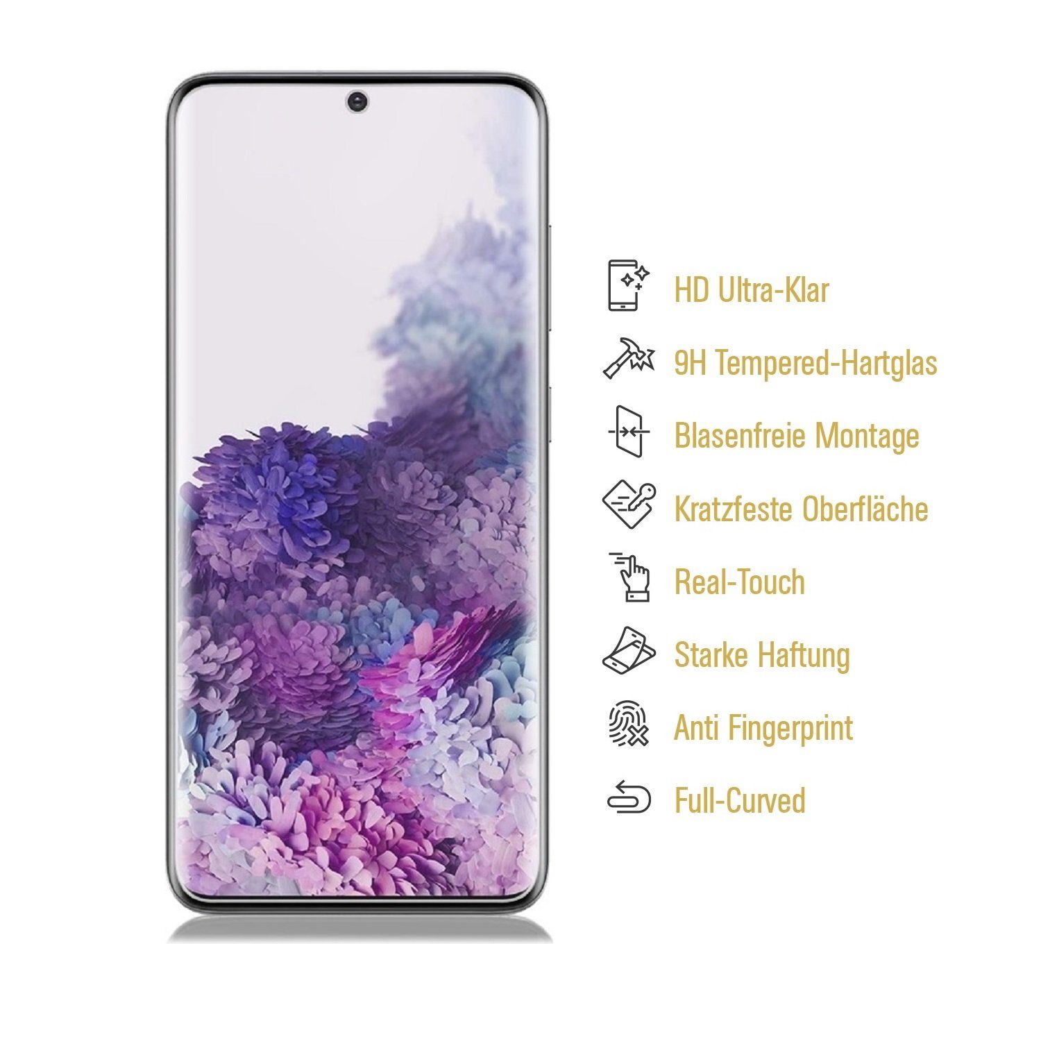 Protectorking Schutzfolie 2x 9H Panzerglas für Samsung Galaxy S20 FULL CURVED Schutzfolie Schutz, (2-Stück), Displayschutzglas, Schutzglas Echtglas Tempered 9H Härte HD-KLAR