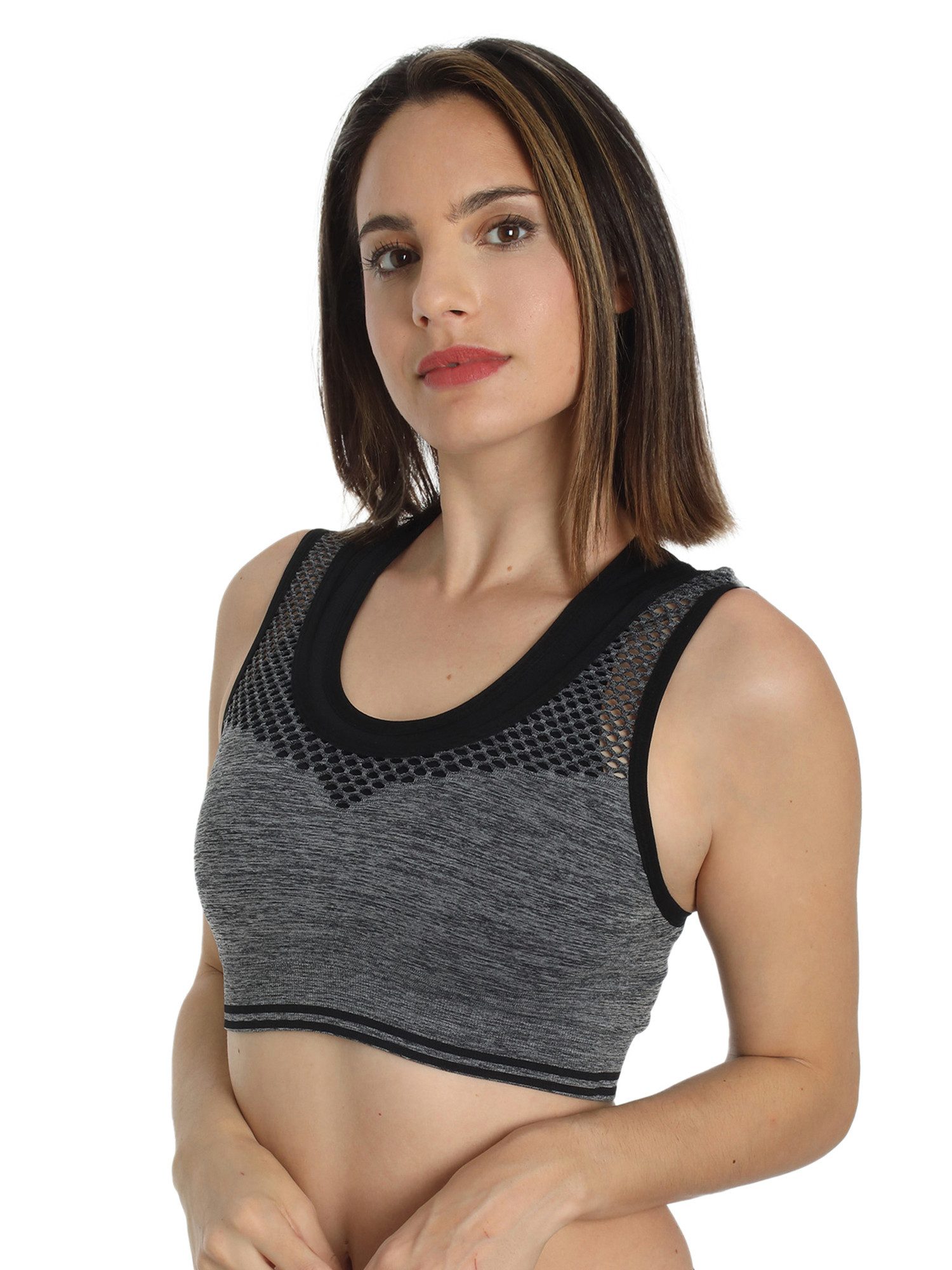 Sassa Sport-BH Sport-BH SPORTS BRAS GLOBAL RECYCLING (Spar-Set, 2-tlg) herausnehmbaren Schalen, Sport-Bustier, Melangé-Material, Lochmuster