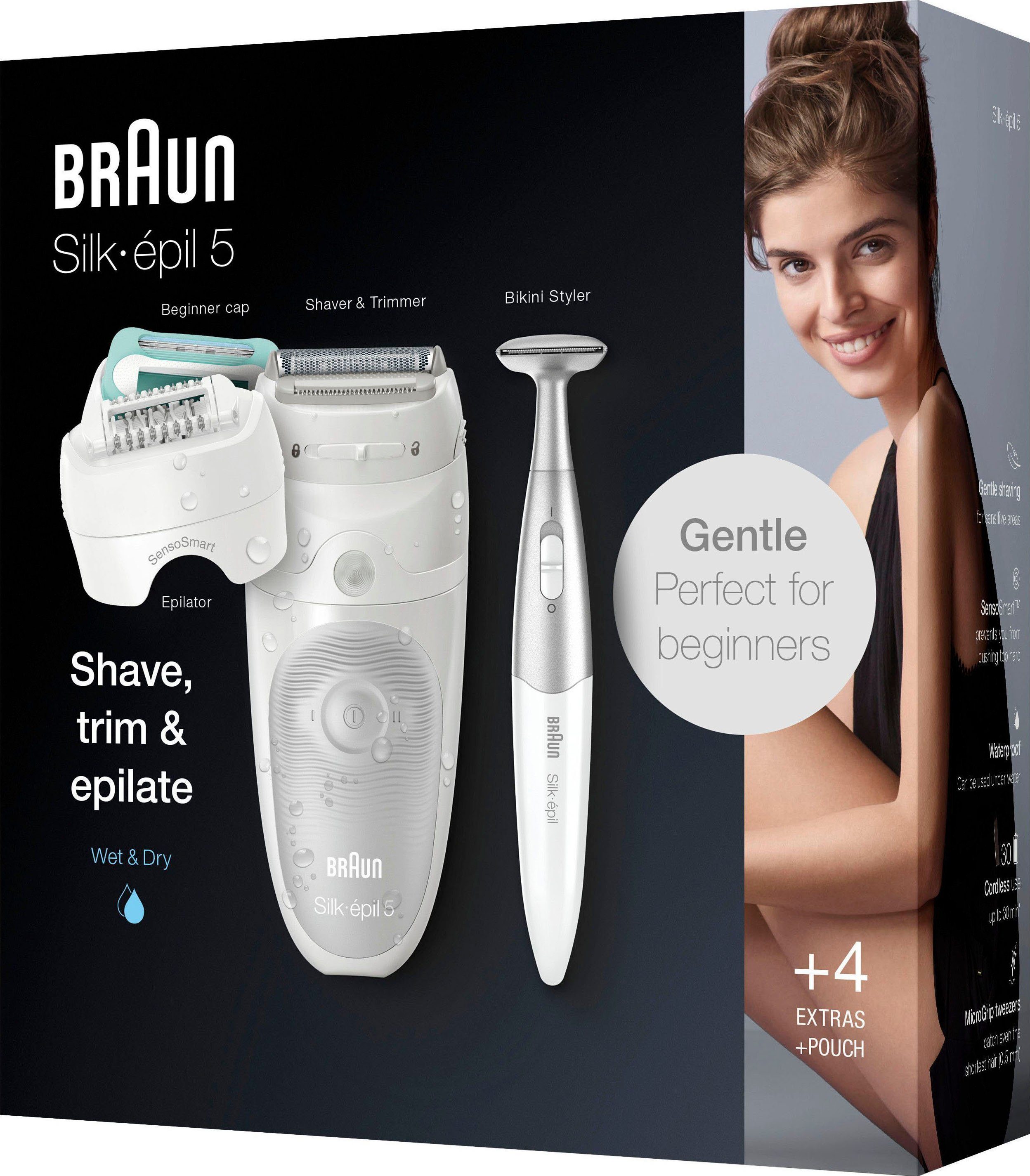 Braun Epilierer Silk-épil 5 5-825, Wet&Dry, Hochfrequenz-Massageaufsatz