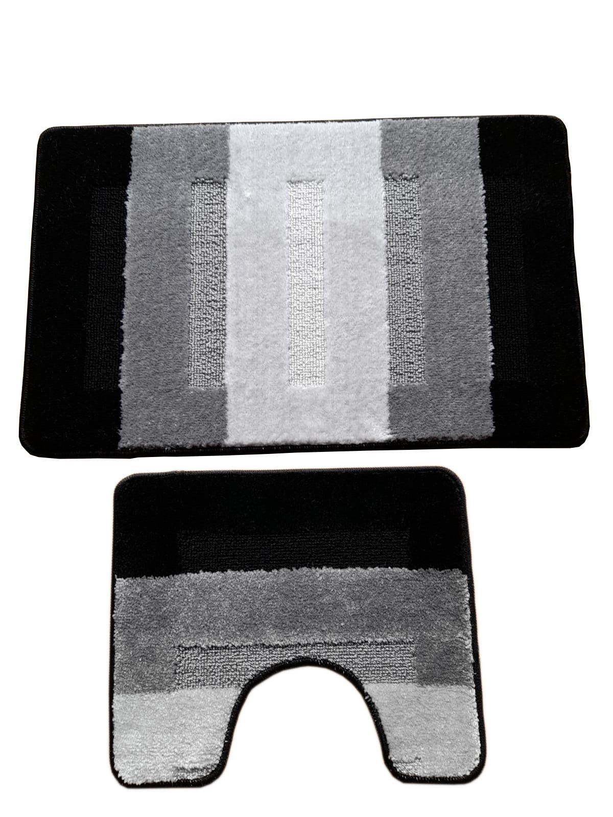 oKu-Tex Badematte Badgarnitur 2-teilig mit Ausschnitt, weich & rutschfest, fußbodenheizungsgeeignet, strapazierfähig, Polypropylen, WC-Vorleger Set mit Ausschnitt, weicher Flor, waschbar, flauschig