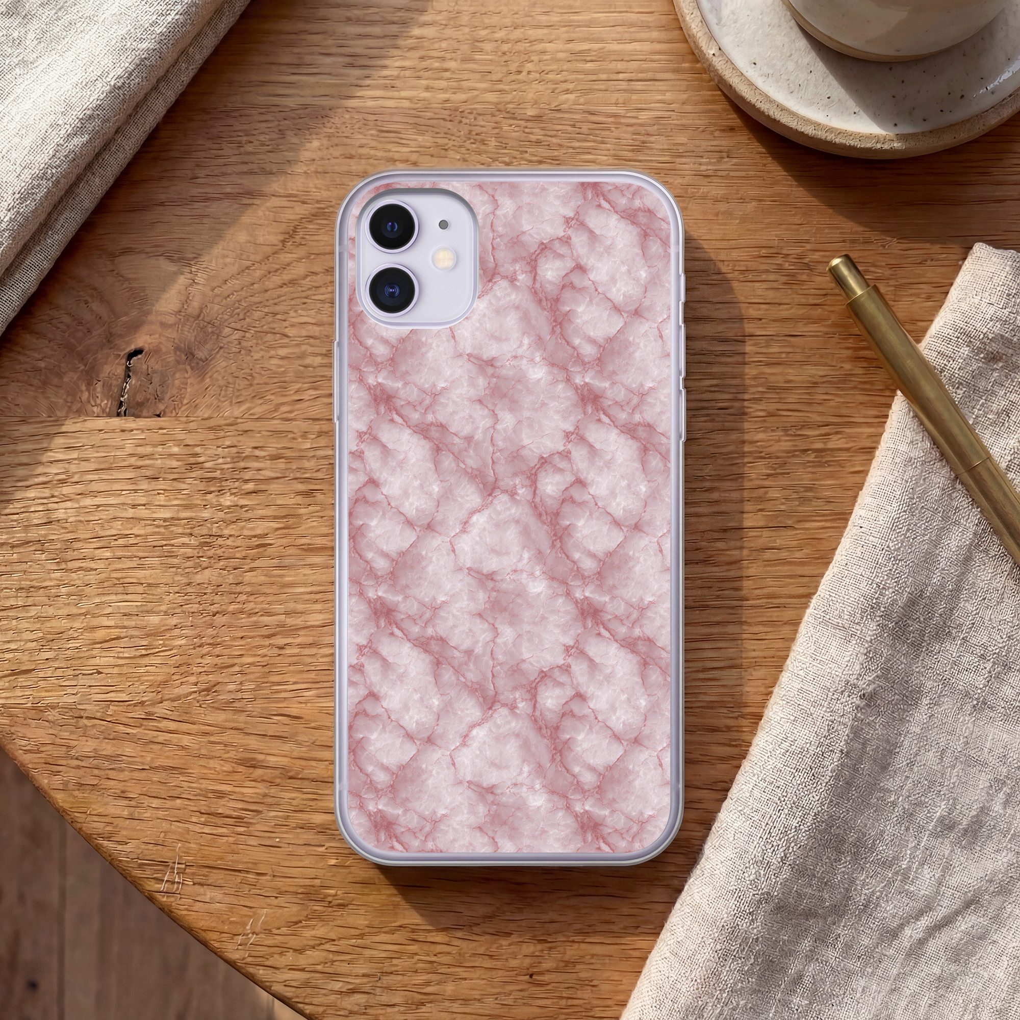 MuchoWow Handyhülle für Apple iPhone 11 Rosa - Quarzmarmor - Adern, Smartphone-Bumper, Print, Handy Schutzhülle Dünn