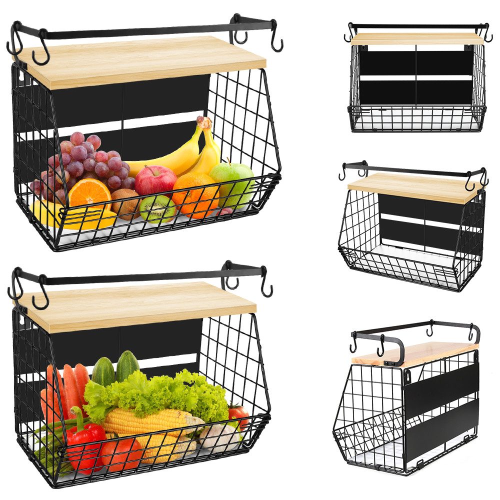 JEOBEST Obstschale Magnetische Obstkorb Hängend, Küchenorganisator, Küchenregal Ohne Bohren, mit Holzdeckel and 4 Bananen Aufhänger Haken – Bild 4 von 5