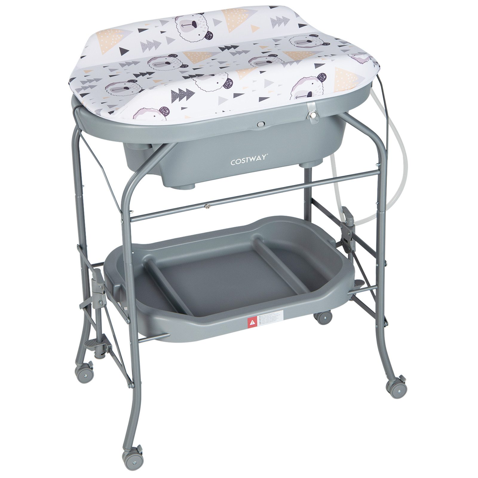 COSTWAY Babywanne Wickeltisch, mobile Wickelstation, Wickelkommode, klappbar, mit 4 Universalrädern
