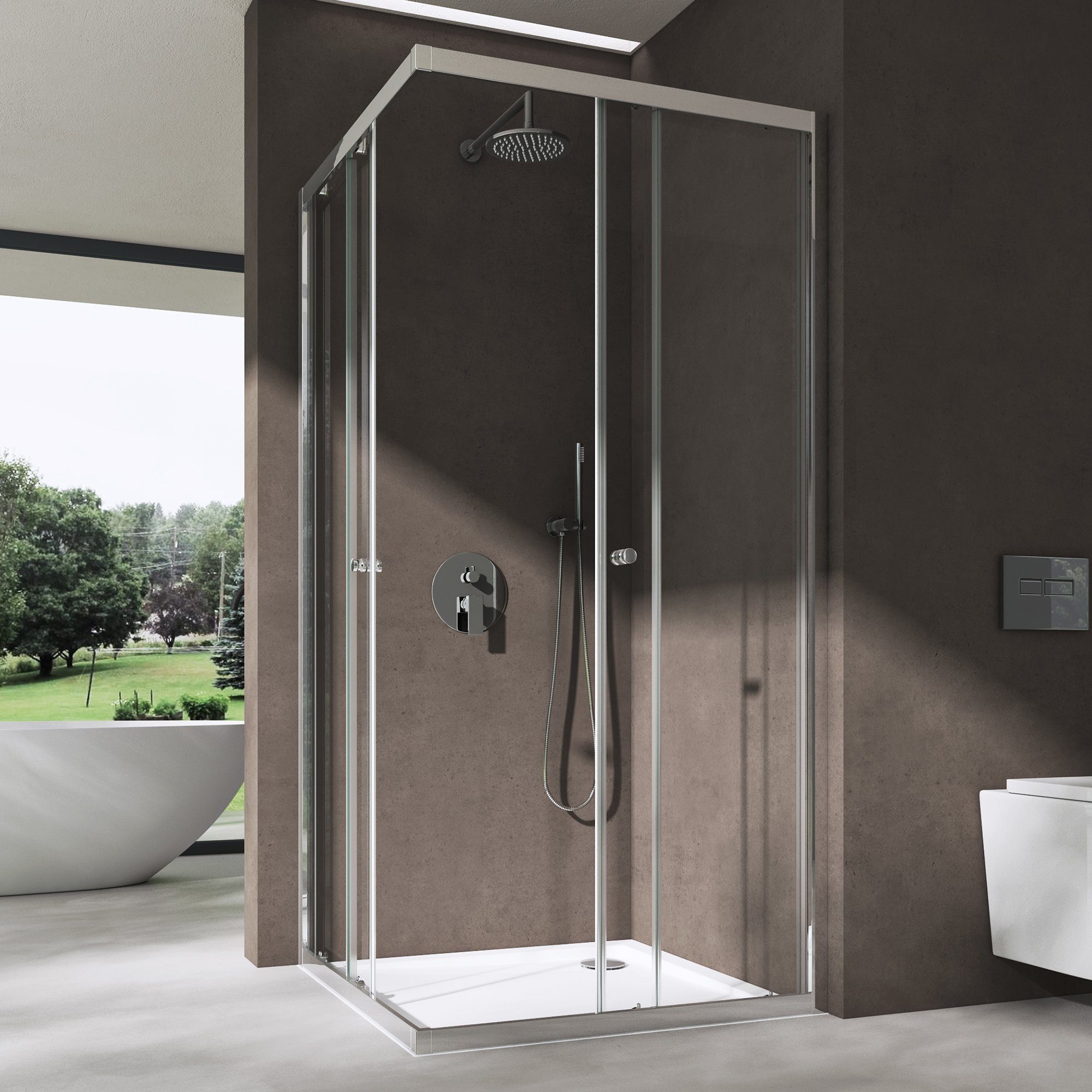 doporro Eckdusche Duschkabine Duschabtrennung Schiebetür Klarglas 6mm ESG H:190cm R16K, BxT: 70x70 cm, Einscheibensicherheitsglas