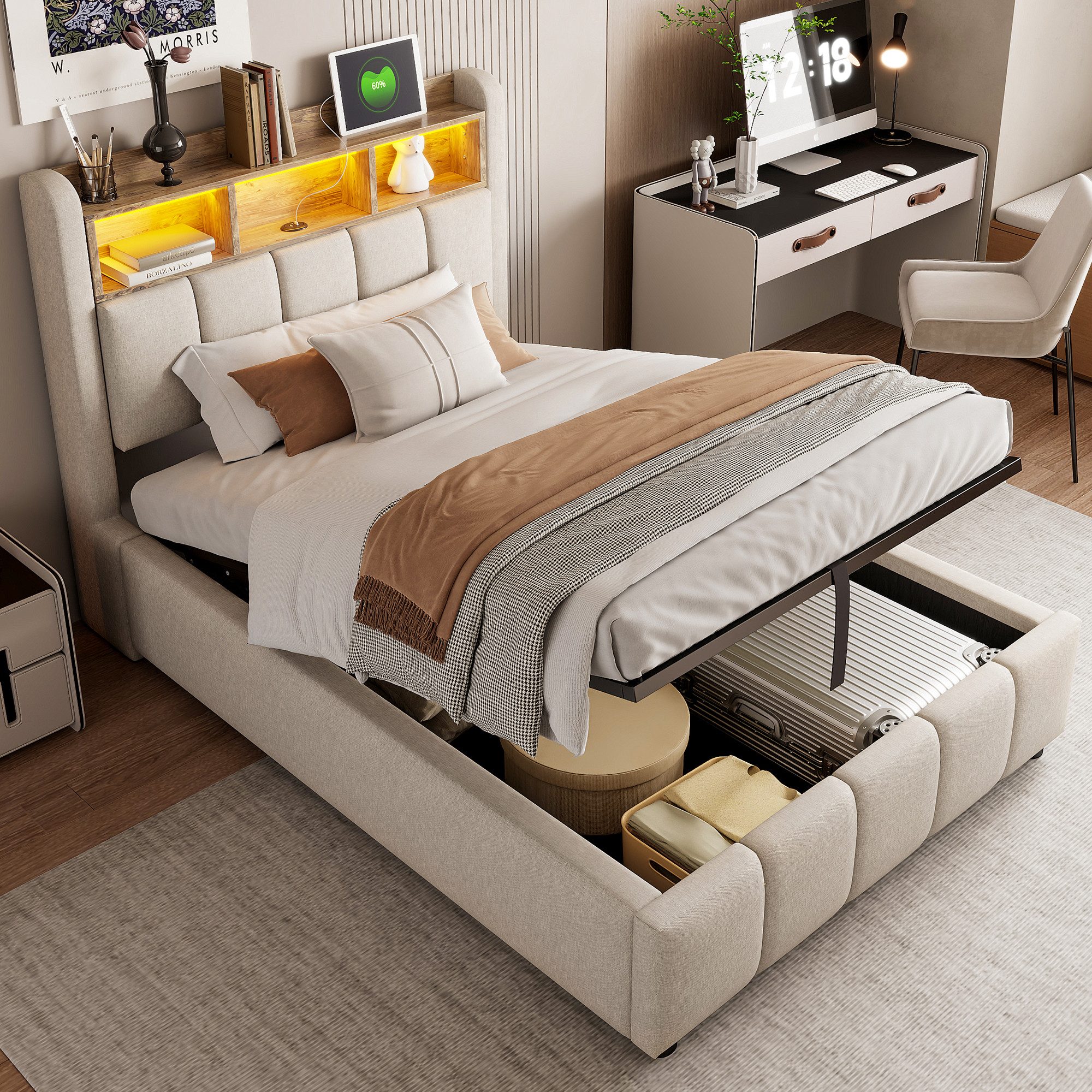 OKWISH Polsterbett Doppelbett, mit hydraulisches Stauraum günstig online kaufen