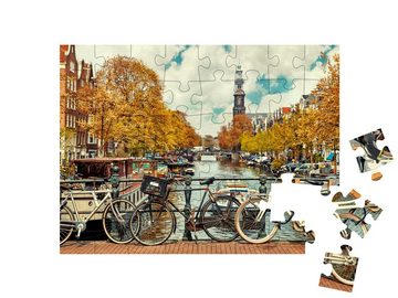 puzzleYOU Puzzle Fahrräder an der Amstel in Amsterdam, 48 Puzzleteile, puzzleYOU-Kollektionen Holland, Amsterdam, Europäische Städte
