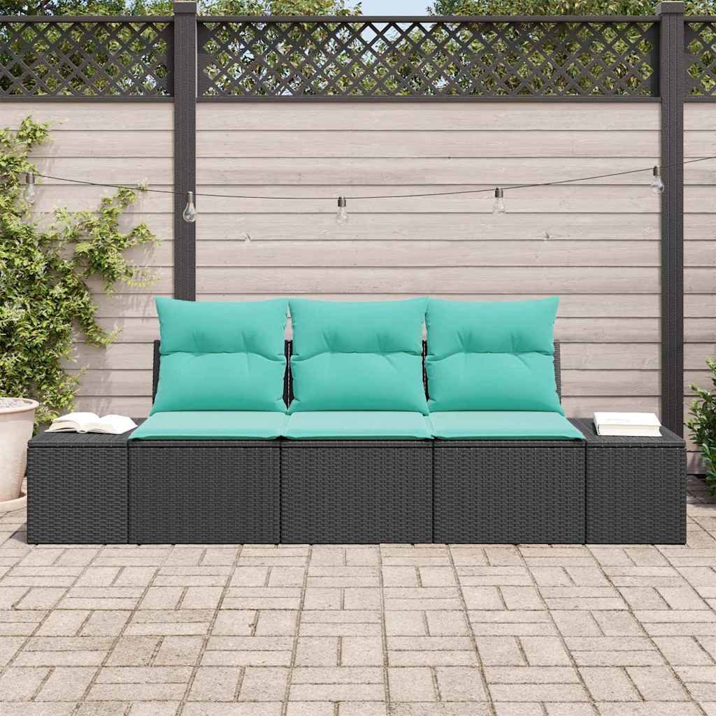 vidaXL Gartenlounge-Set Sofa Set 3 Stk. Schwarz [Synthetisch]: Poly Rattan, (3-tlg)