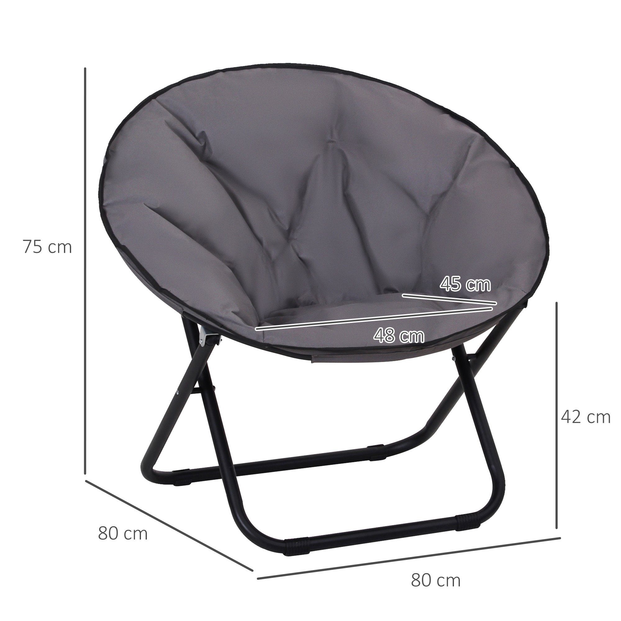 Outsunny Campingstuhl Campingsessel mit Lehne, Klappstuhl bis 120kg, gepolstert (Gartenstuhl, 1 St), Metall+Oxfordstoff Grau 80 x 80 x 75 cm