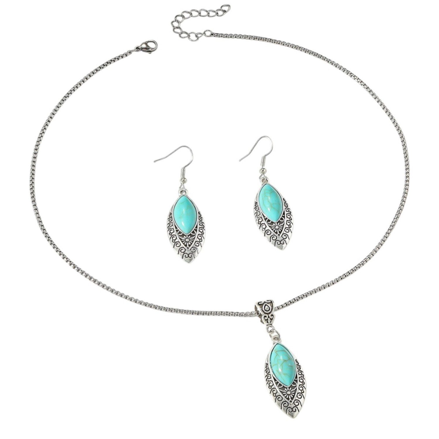 KARMA Schmuckset Boho Altsilber Türkis Damen Halskette 44 cm Kette (Bohosch günstig online kaufen