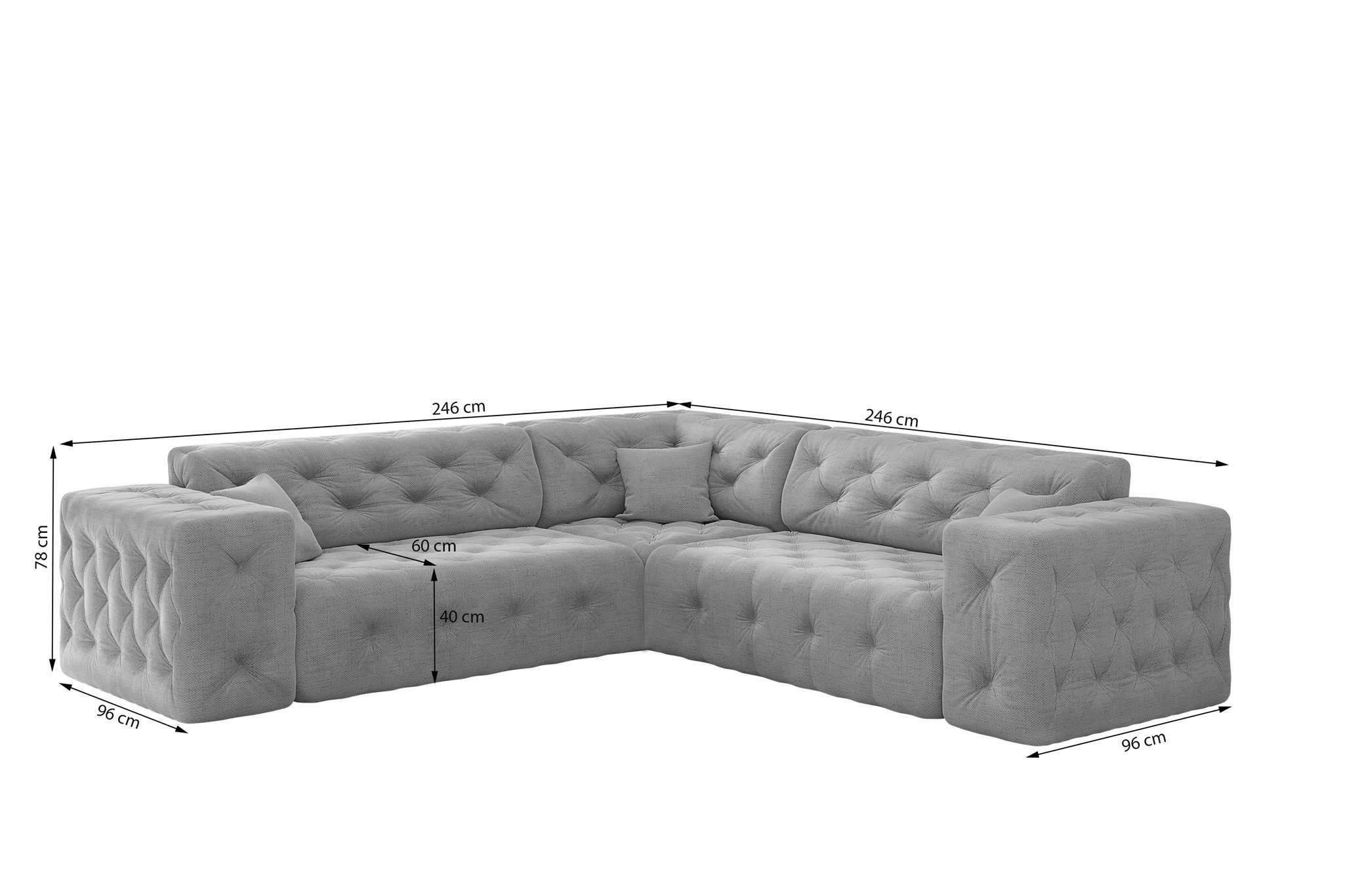 Fun Möbel Ecksofa Designersofa CHANTAL in Stoff Moly, inkl. 3 Zierkissen, universale Seitenlänge