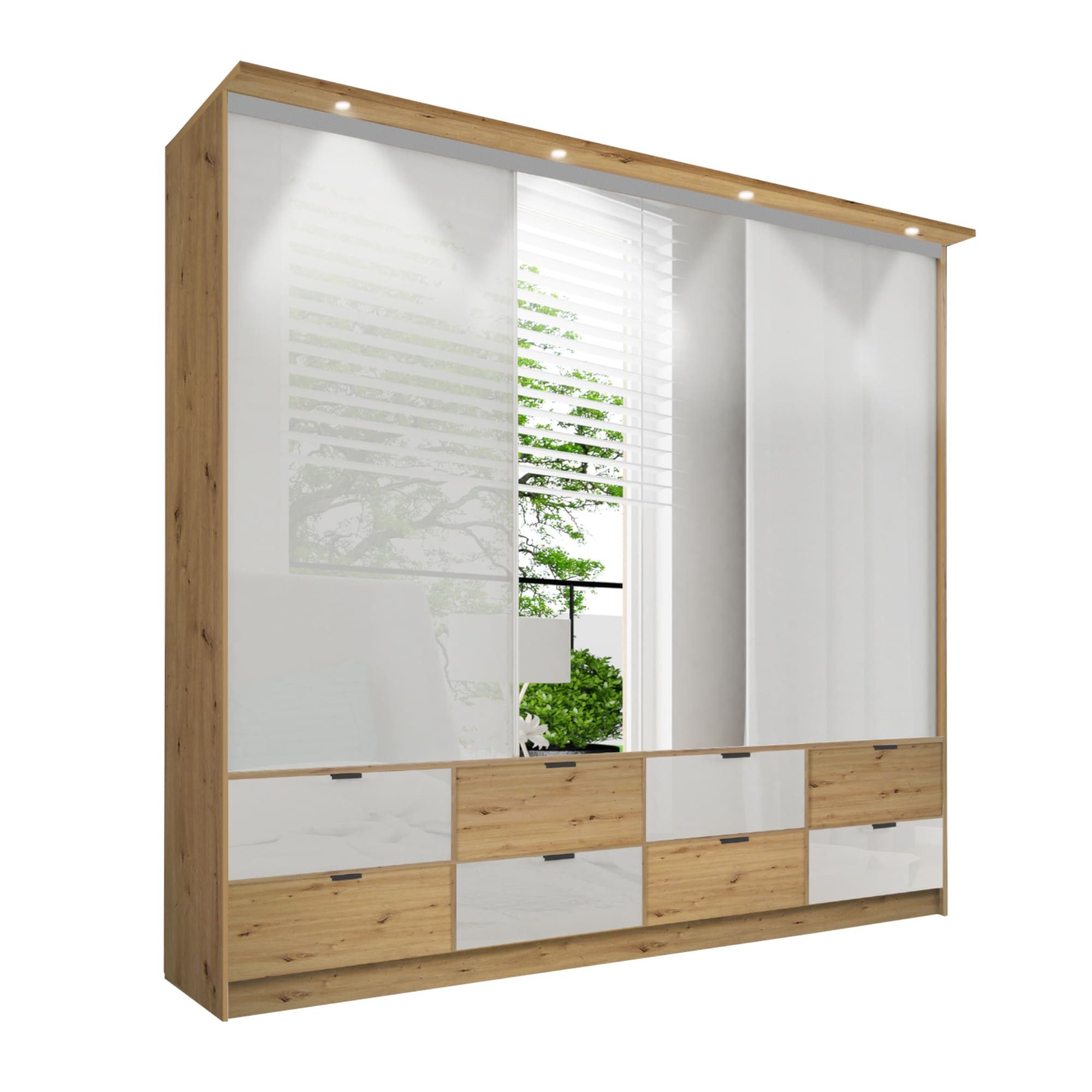 MOEBLO Kleiderschrank GALAMA (Garderobe mit Einlegeböden und Kleiderstange, Hochglanz-Dekorfronten Schrank mit Schiebetüren) - (BxHxT): 200/250x243x70 cm