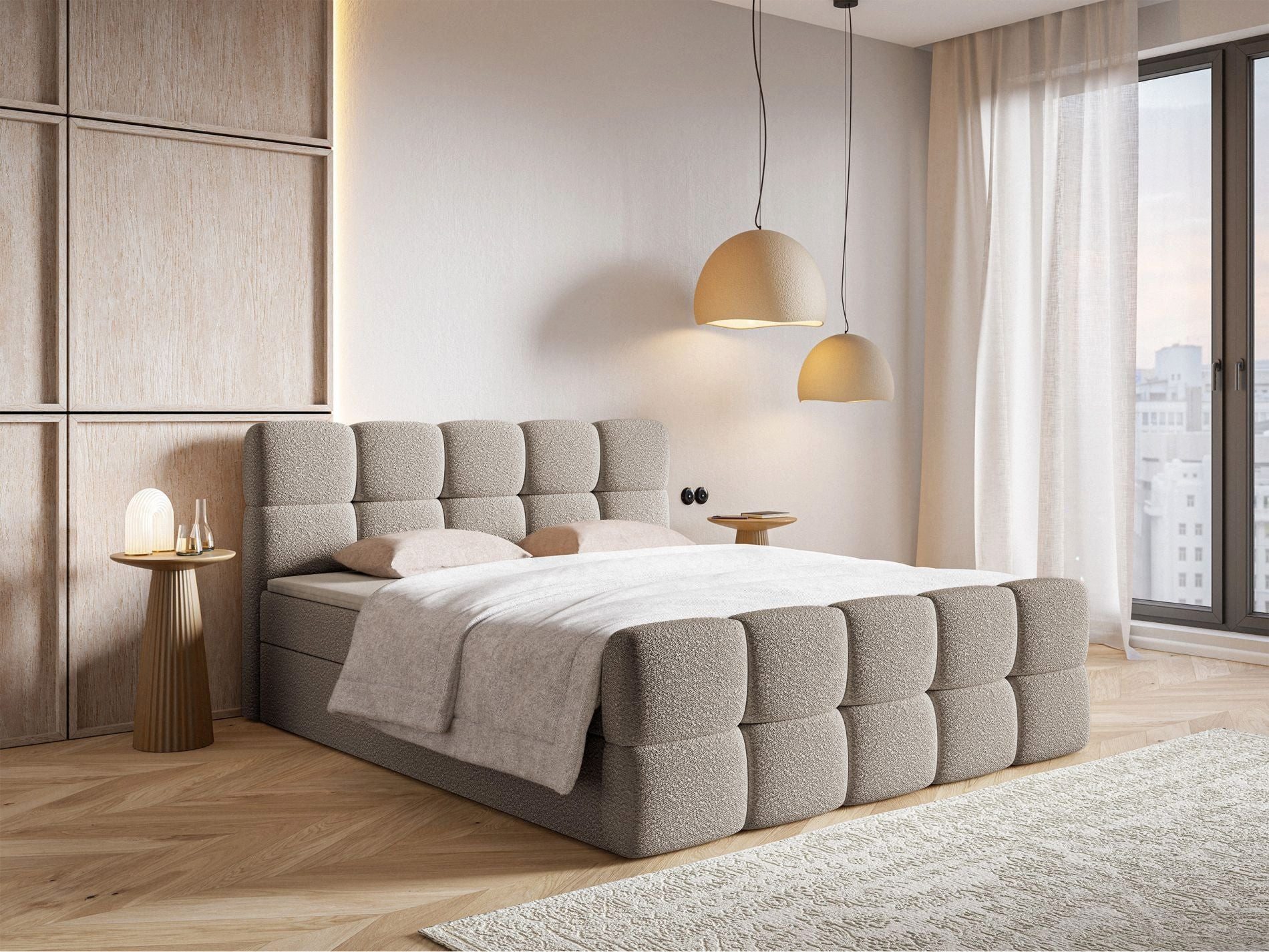 Selsey Boxbett CLOUDY, mit Matratze, Topper, Bettkasten und Bouclé-Bezug