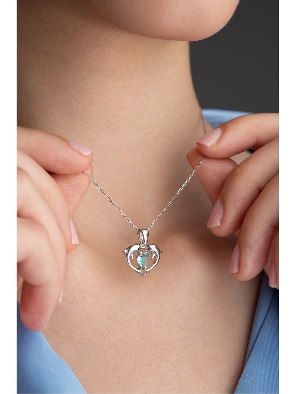 Nisan Ohrring-Set, Delfin Herz Halskette 925 Silber Rhodium Blauer Zirkonia günstig online kaufen