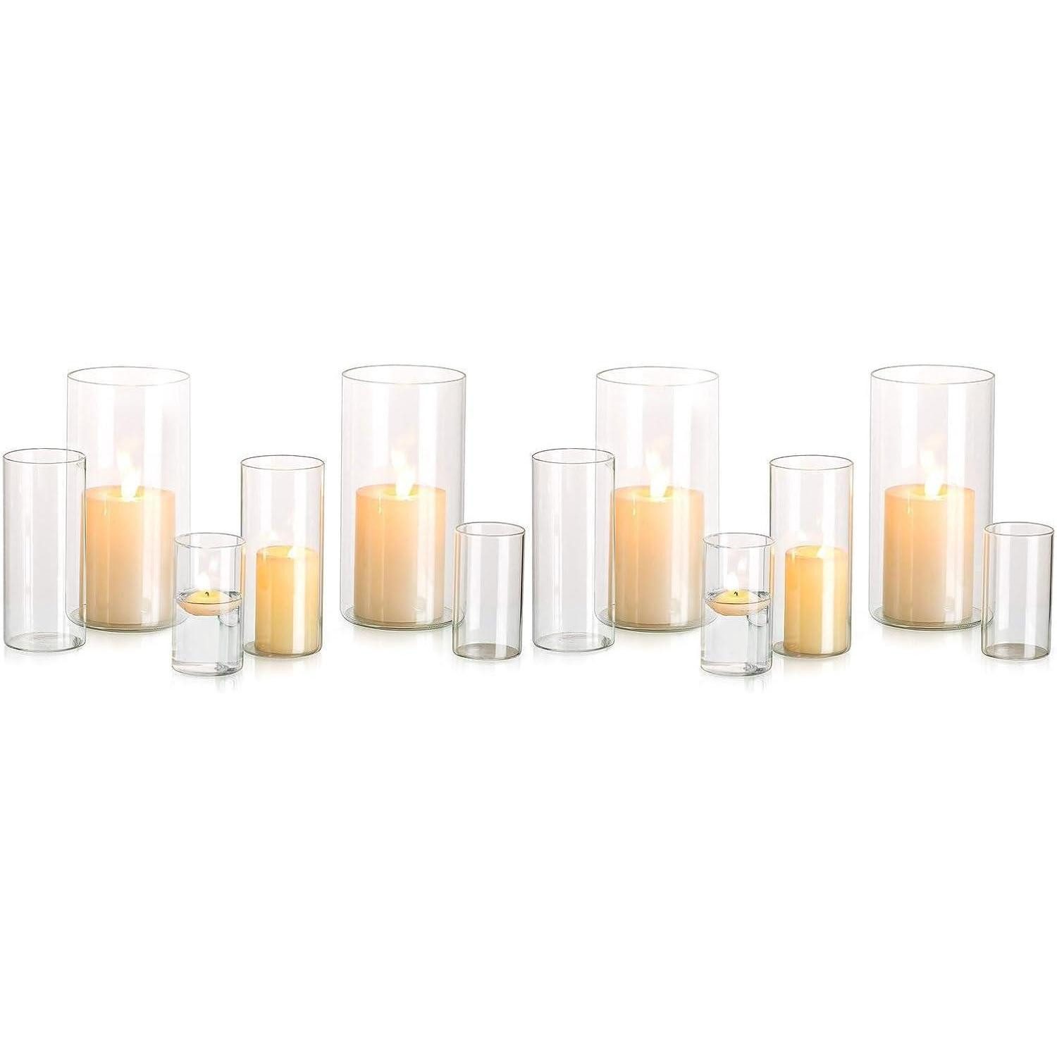 LuxusKollektion Windlicht Kerzenhalter Glas Set zylinderförmig S+M+L 4x (4 St)
