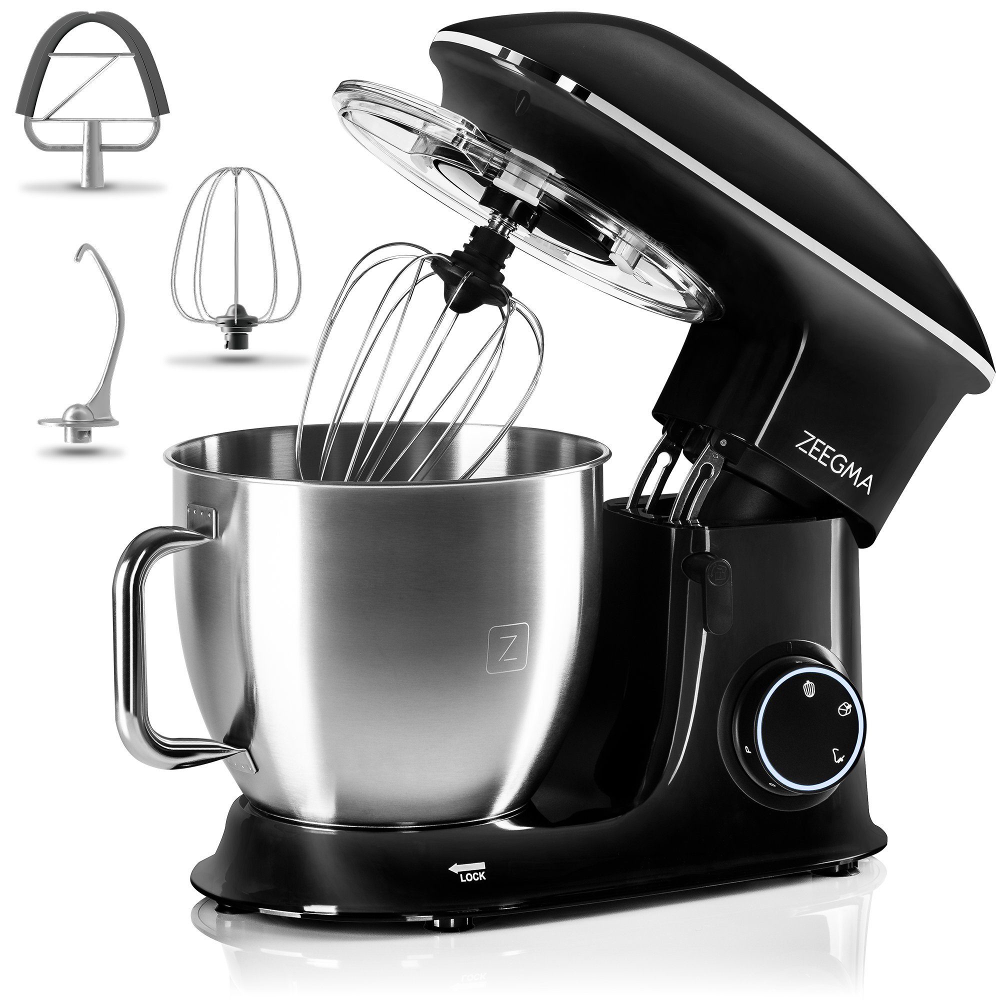 Zeegma Küchenmaschine, 2200 W, 6,50 l Schüssel, 2200W Teflon LED XXXL 6,5 l Schüssel