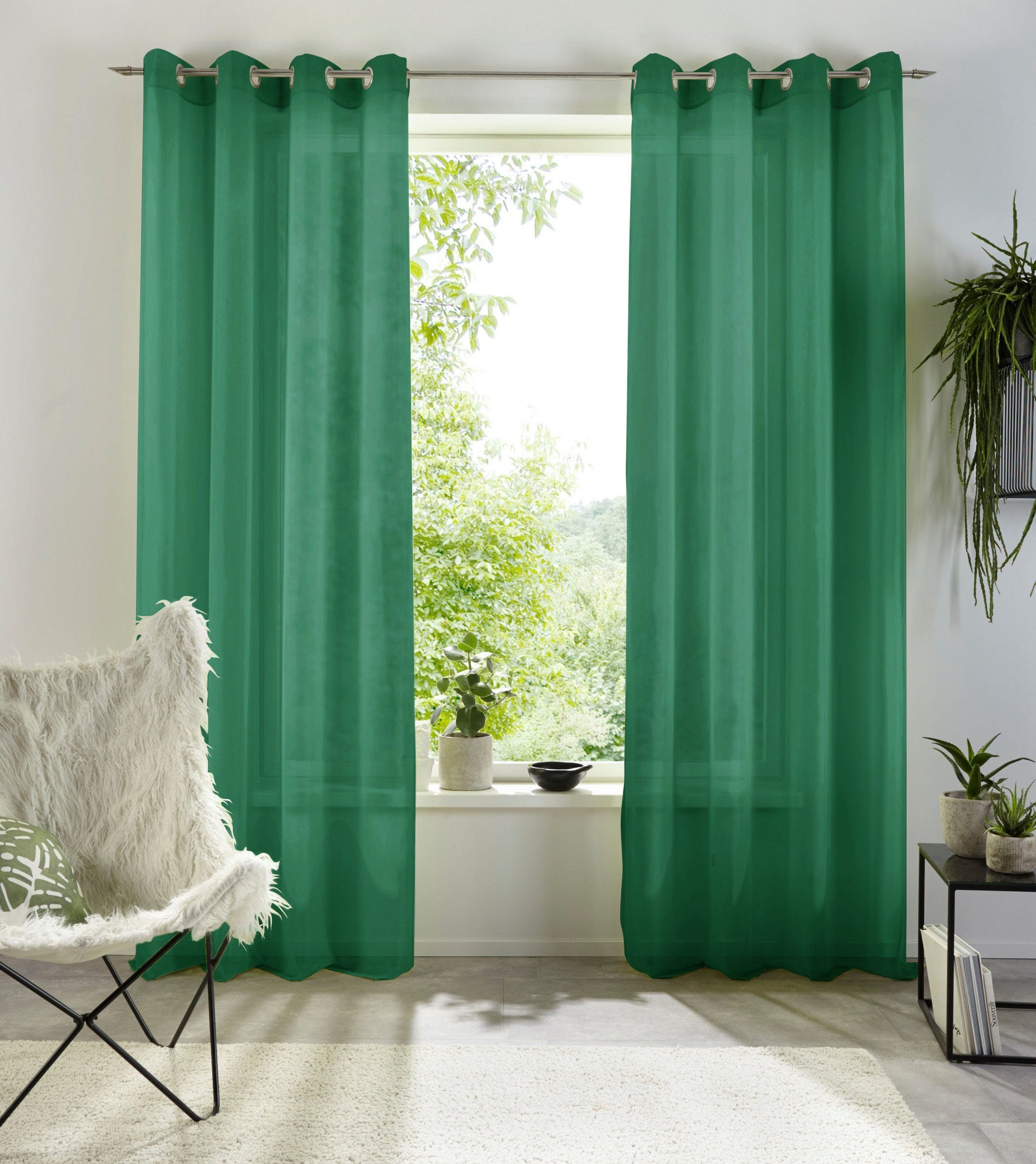 Gardine XANA, my home, Ösen (1 St), transparent, Polyester, 1 Schal, Voile, einfarbig, pflegeleicht dunkelgrün | Fertiggardinen