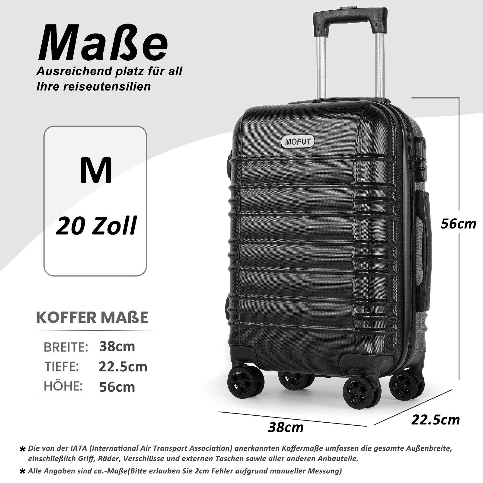 MoFut Hartschalen-Trolley Reisekoffer Trolley Großer Koffer Handgepäck Hartschale aus ABS, 4 Rollen, Trolley Handgepäck Große Kapazität mit 4 Rollen und Zahlens – Bild 5 von 5
