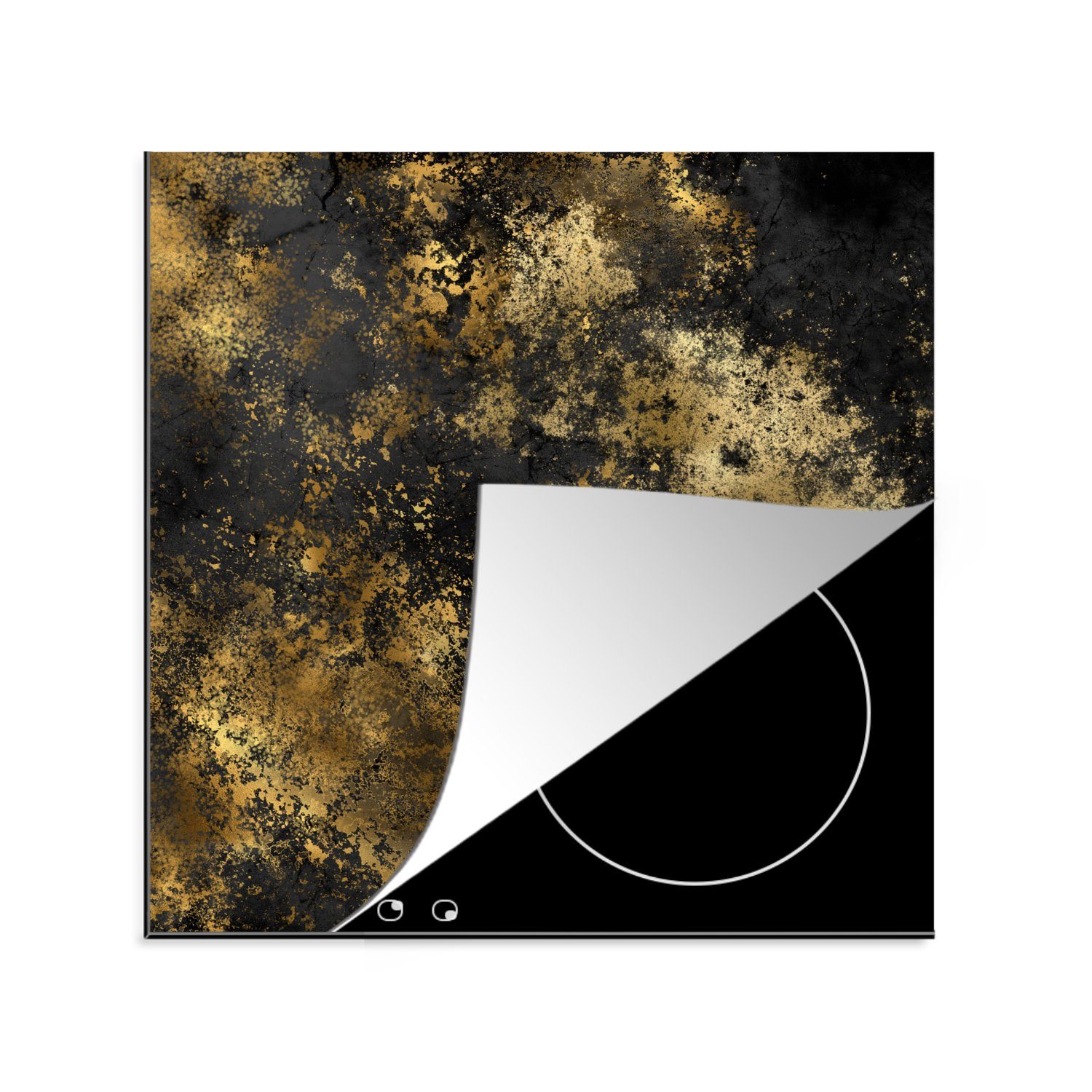 MuchoWow Herdblende-/Abdeckplatte Gold - Schwarz - Abstrakt - Luxus, Vinyl, (1 tlg), 78x78 cm, Ceranfeldabdeckung, Arbeitsplatte für küche