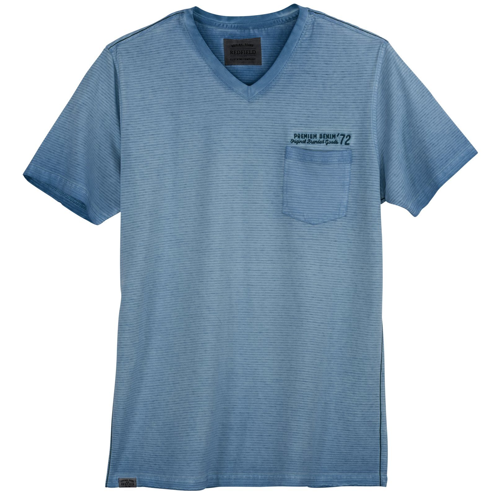 redfield Rundhalsshirt Große Größen Used Look T-Shirt V-Neck modisch blau geringelt Redfield