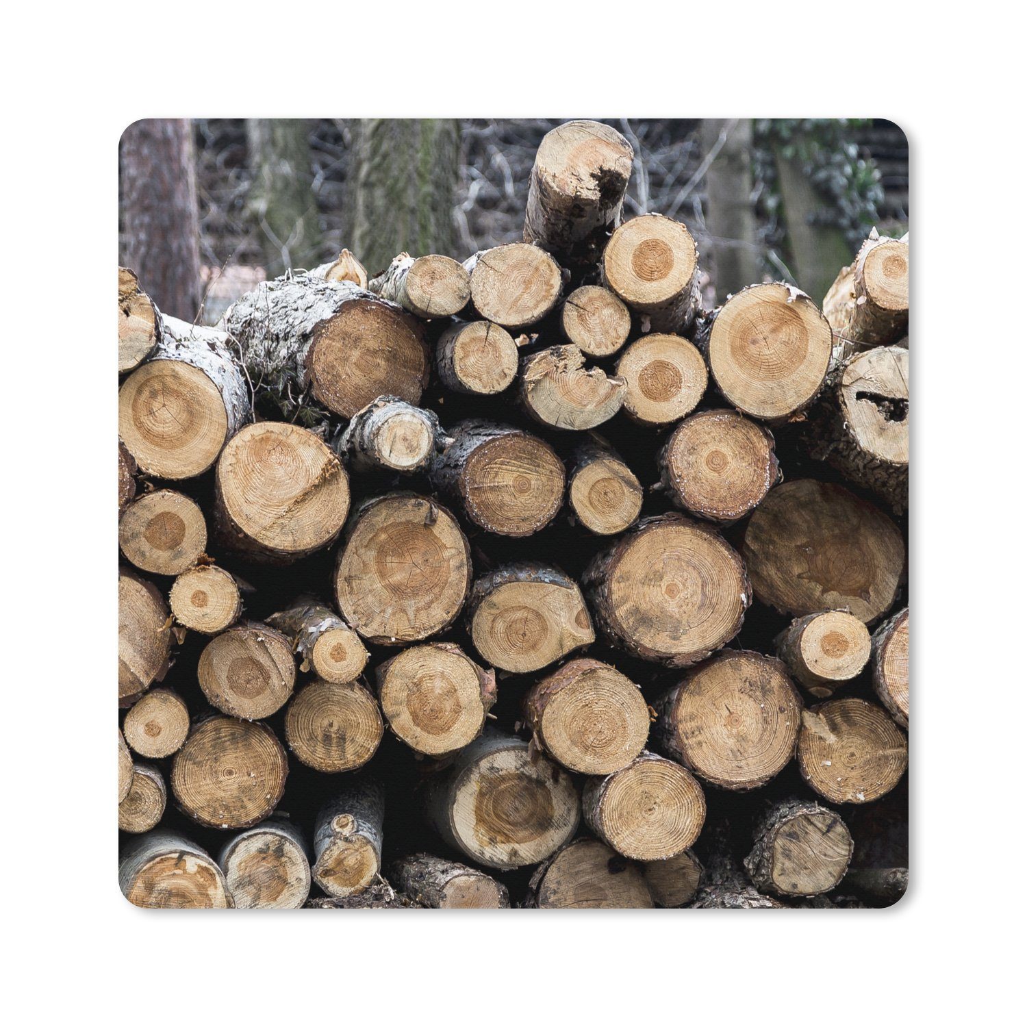 MuchoWow Gaming Mauspad Dutzende von Baumstämmen in der Natur aufgestapelt (1-St), Gaming, Rutschfester Unterseite, Mausunterlage, 80x80 cm, XXL, Großes