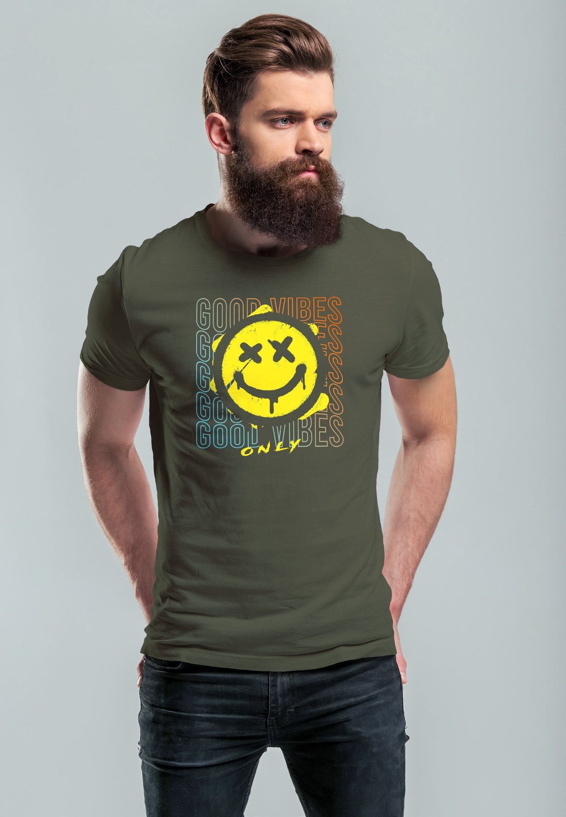 army T-Shirt Good Aufdruck mit Smiling Face Neverless Teachwe Bedruckt Print Print Print-Shirt Herren Vibes