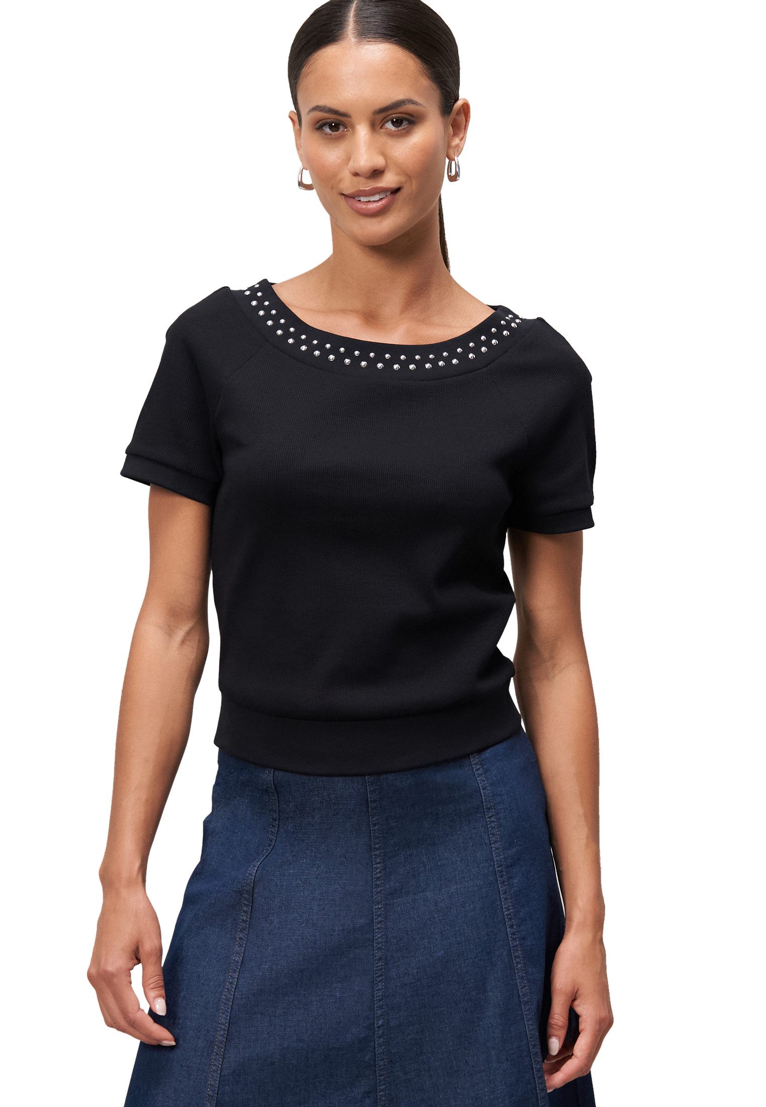 Kurzarmshirt Damen Shirt mit Nieten