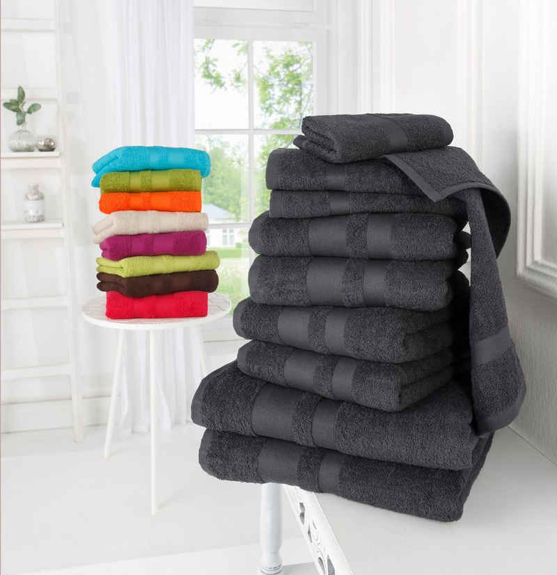 my home Handtuch Set »Vanessa« (Set, 10-tlg), Handtücher mit abgesetzter Bordüre, einfarbiges Handtuchset aus 100% Baumwolle