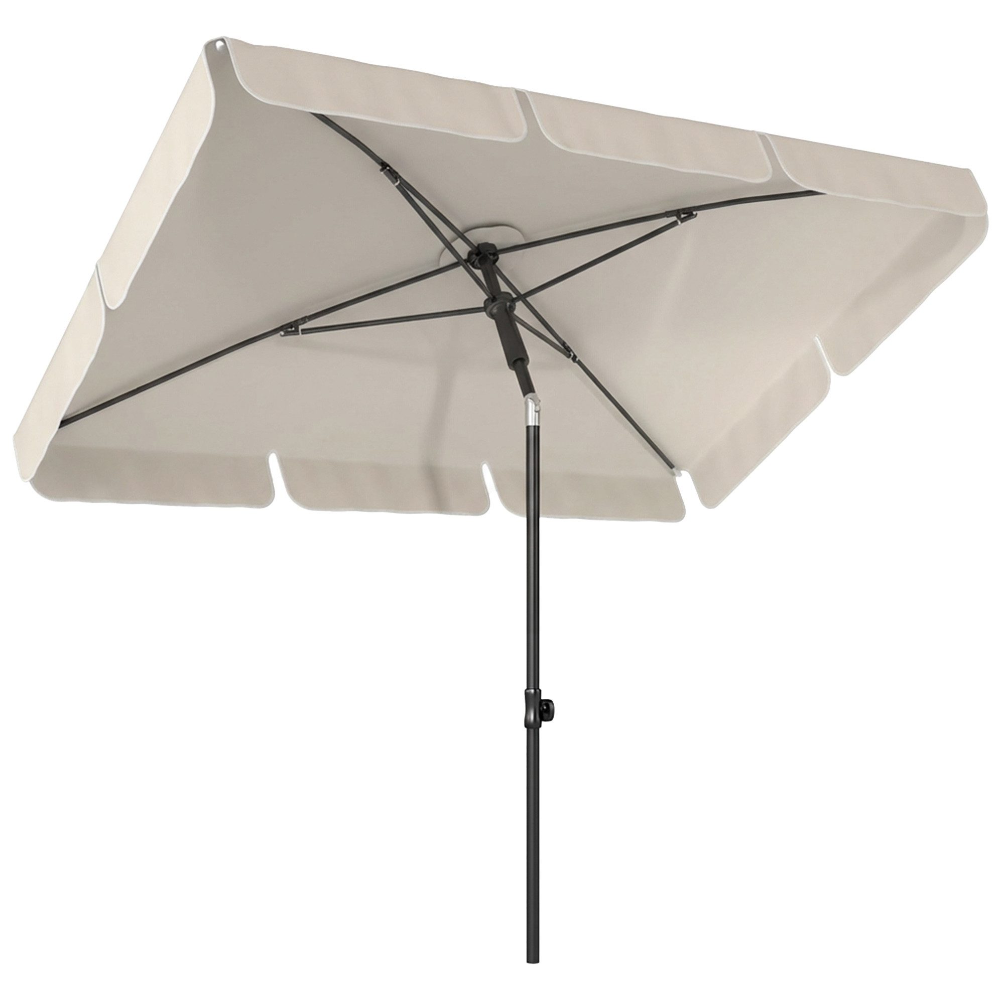 Outsunny Sonnenschirm Wasserabweisend Balkonschirm mit 3-fach Neigung 8 Streben, LxB: 183x122 cm, Wasserabweisend Balkonschirm, rechteckig Strandschirm, für Strand Balkon Garten, Beige