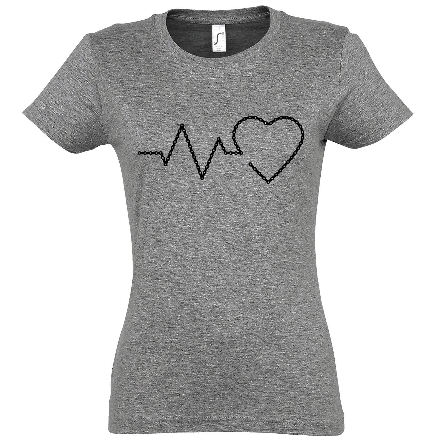 Youth Designz T-Shirt Heartbeat Fahrradkette Damen Shirt mit trendigem Frontprint Grau