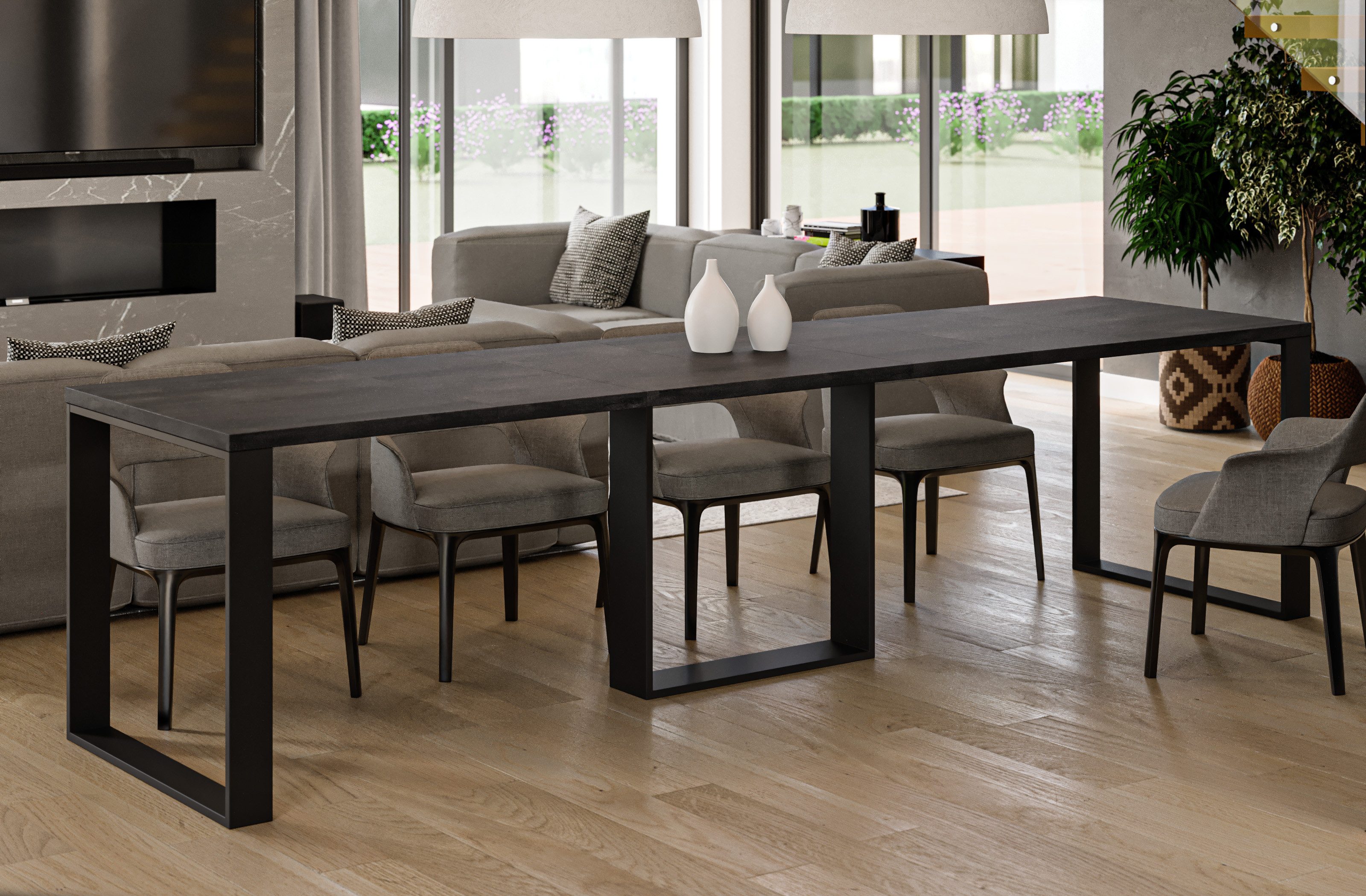 Endo-Moebel Esstisch "Borys Max" 130-330cm x 85cm ausziehbar erweiterbar Kulissentisch, Kufengestell, stabil, extra lang und groß, 40cm Erweiterungsplatten