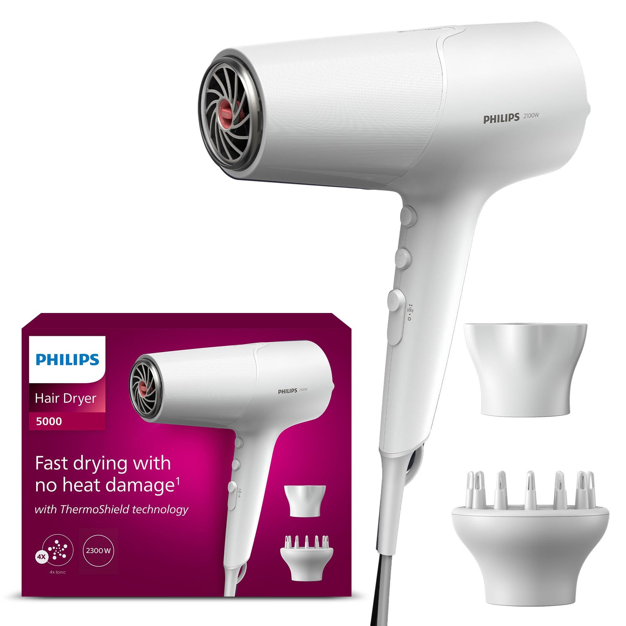 Philips Haartrockner BHD500/20, 2100 W Power, Ionentechnologie, 6 Geschwindigkeiten, 3 Heizstufen