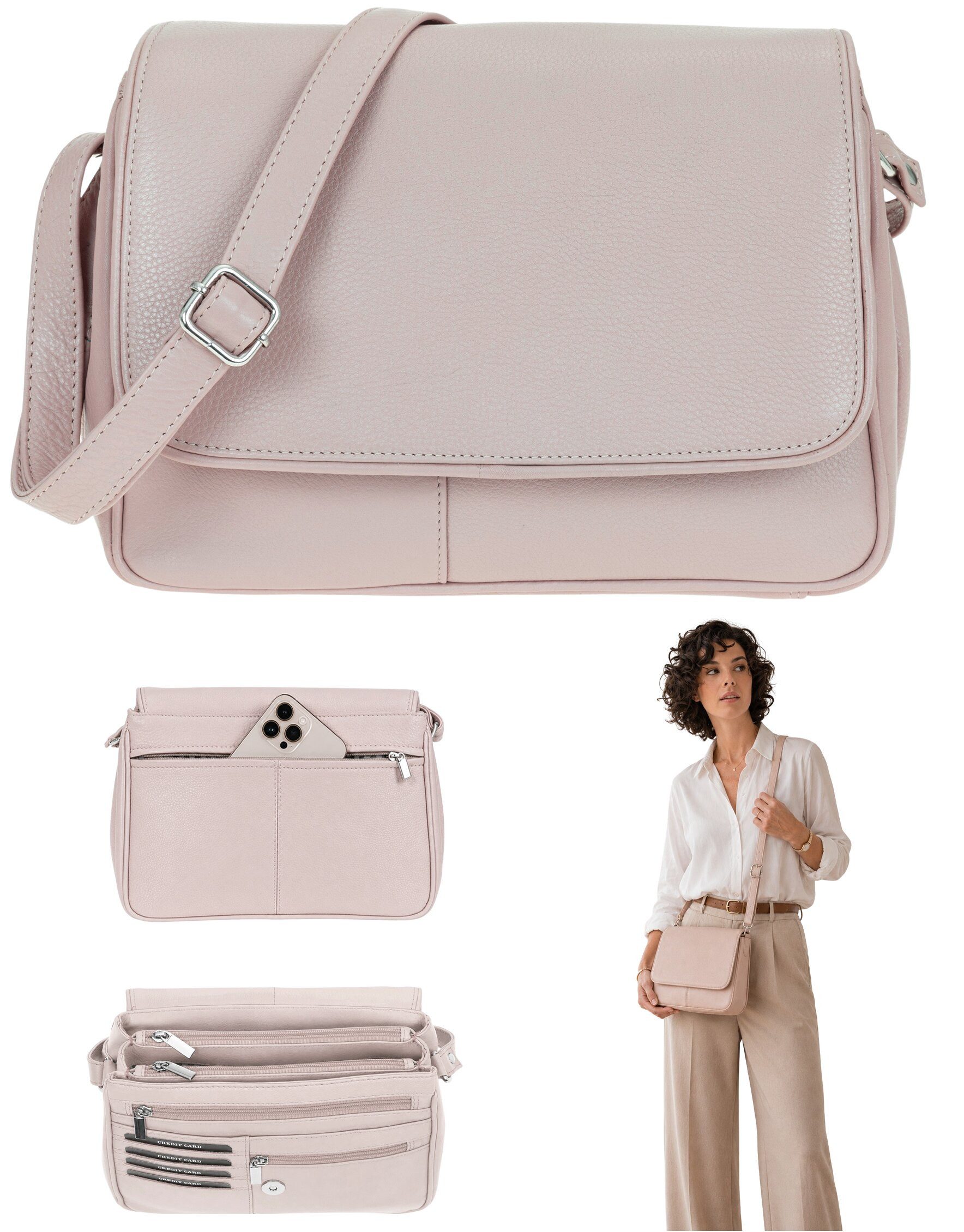 Alessandro Salvatore Handtasche Leder Damen mittel klein Lederhandtasche, Schultertasche Echtleder Damentasche Tasche Florenz 12975 + Etui