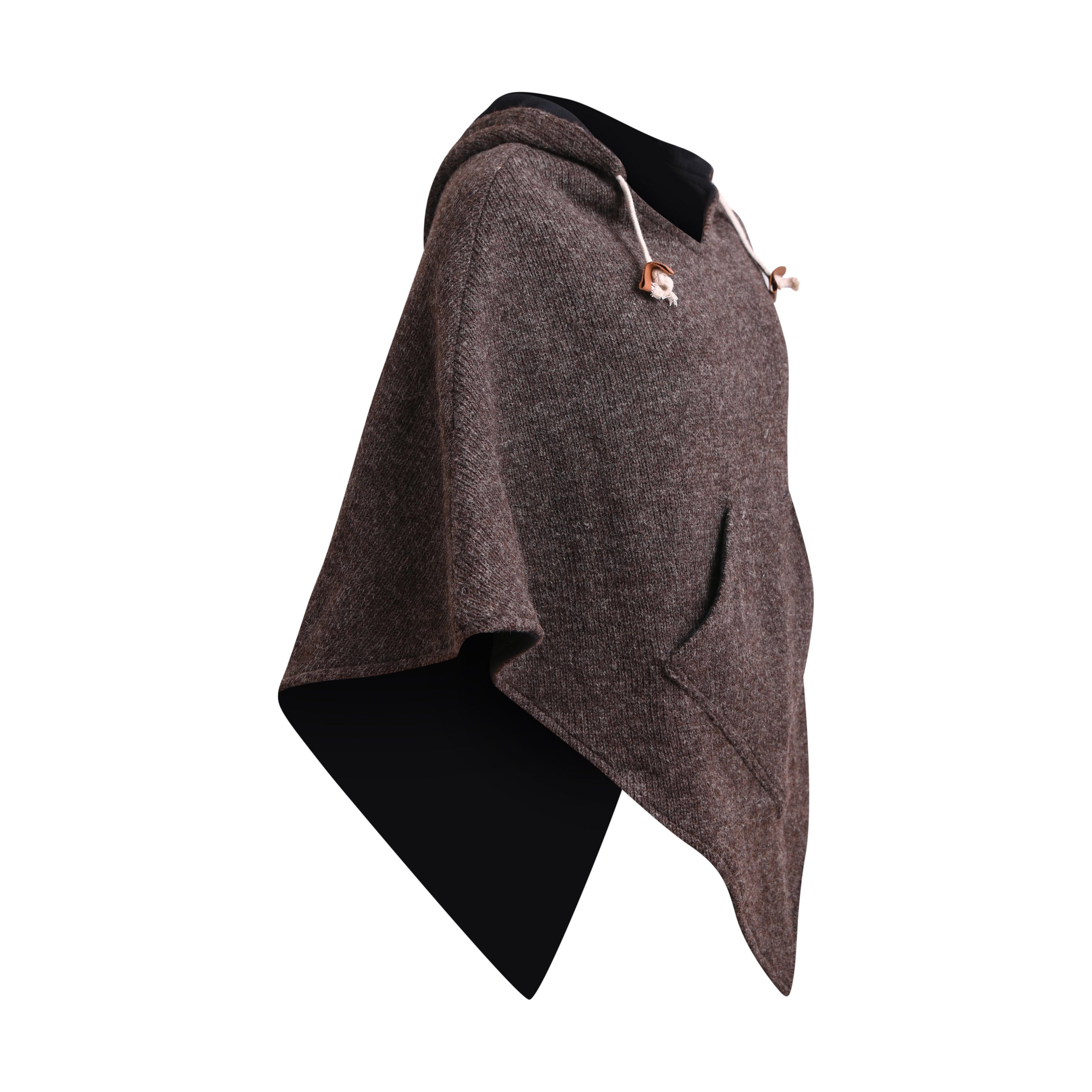 virblatt Poncho Herren Wolle & Poncho Damen Winter, UNISEX Wolle & Polarfleece Wollponcho mit Fleecefutter – Bild 4 von 5