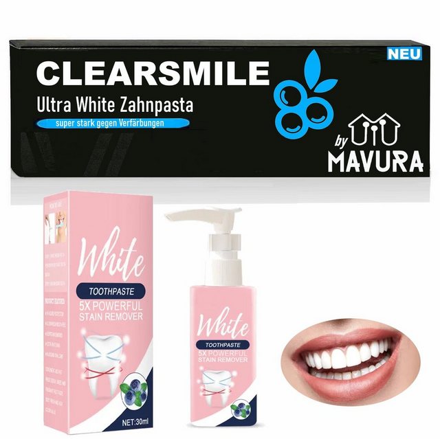 MAVURA Zahnpasta “CLEARSMILE Zahncreme gegen Zahnverfärbungen Zahnflecken rein natürlich”, für weiße Zähne Zahnaufhellung Zahnweiß