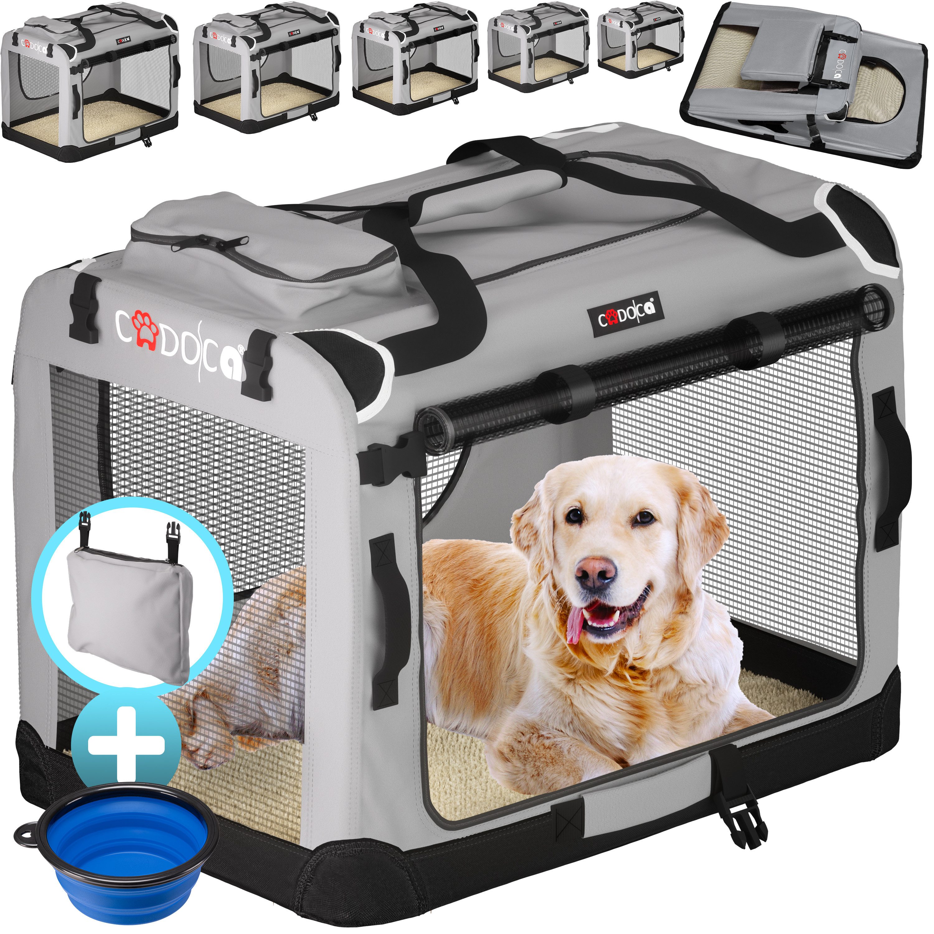 Cadoca Tiertransportbox, faltbar M 60x42x44cm Hundebox Hundetransportbox Grau