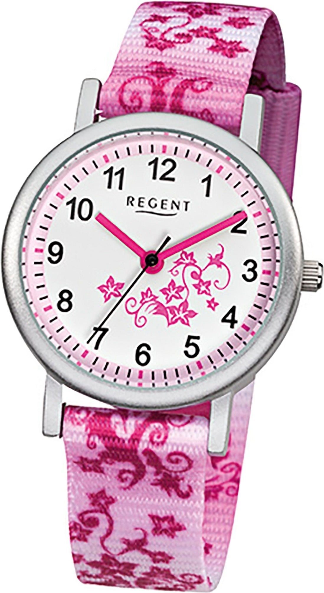 [Täglich aktualisiert] Regent Quarzuhr Regent Textil Kinder (29mm) Uhr klein Textilarmband pink, Quarzuhr, F-727 Gehäuse, Kinderuhr weiß, rosa, rundes