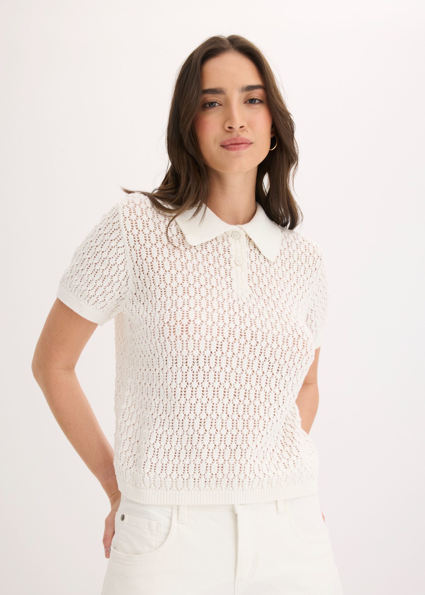 bonprix Strickpullover aus reiner Baumwolle, bequeme Passform, mit Ajour-Strickmuster