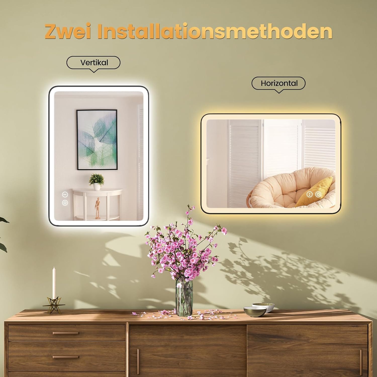 Dripex Badspiegel LED Beleuchtung Badezimmerspiegel 3 Lichtfarbe Wandspiegel m Steckdose