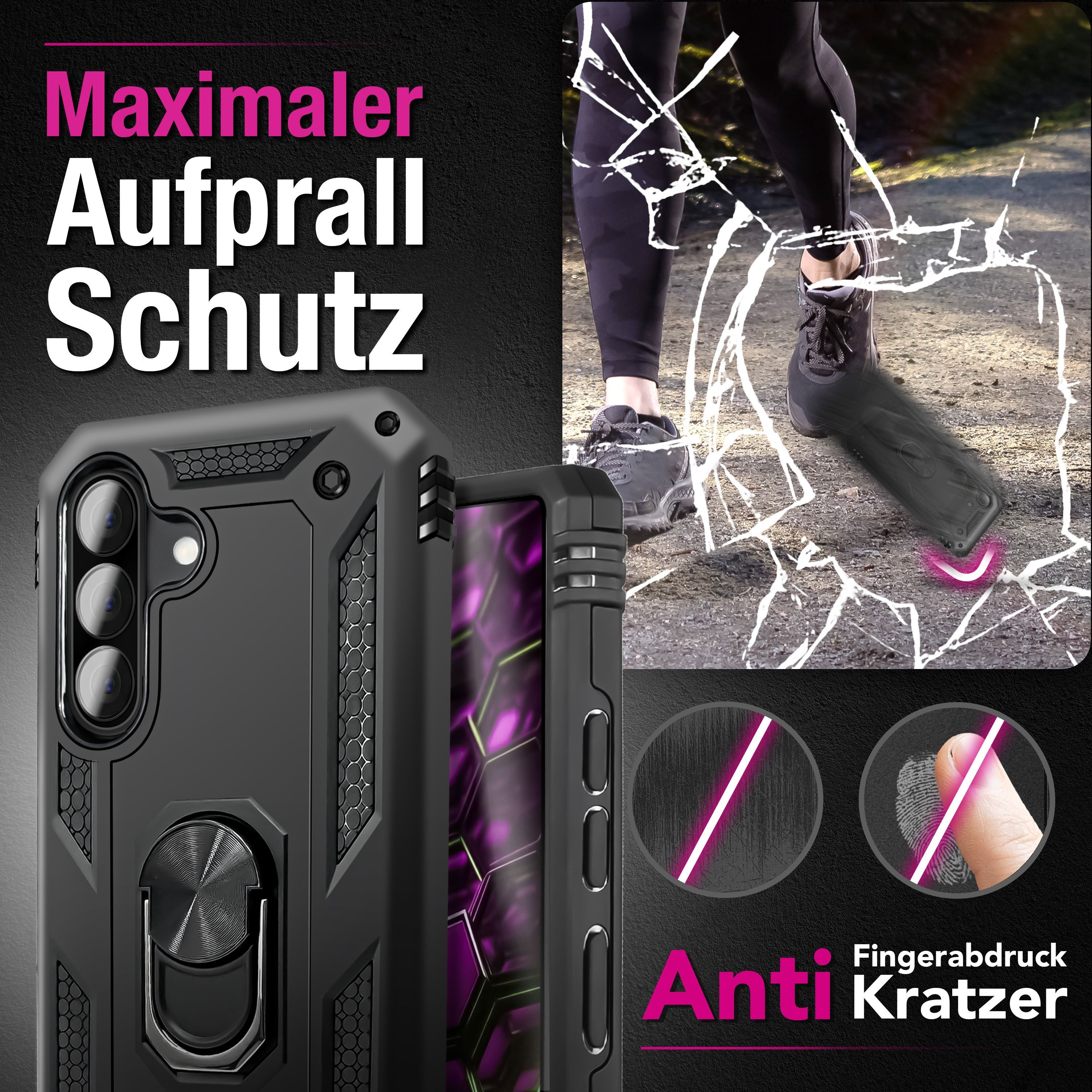 Nalia Smartphone-Hülle Samsung Galaxy A57 17 cm (6,7 Zoll), RINGDEFEND Case - Militär-Schutz, 360° Ring-Halter & Standfunktion