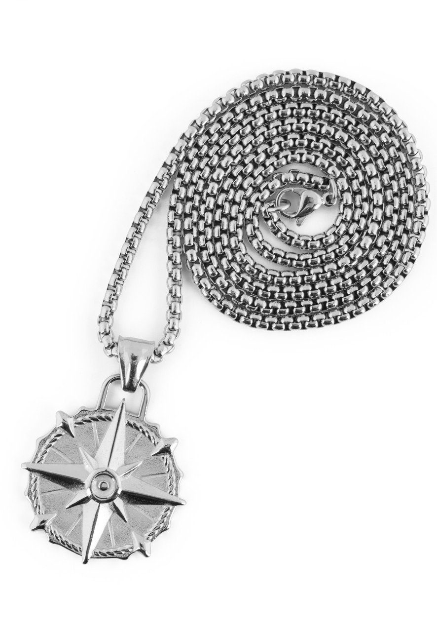 Akitsune Edelstahlkette Guidance Halskette Silber - Kompass 70 cm