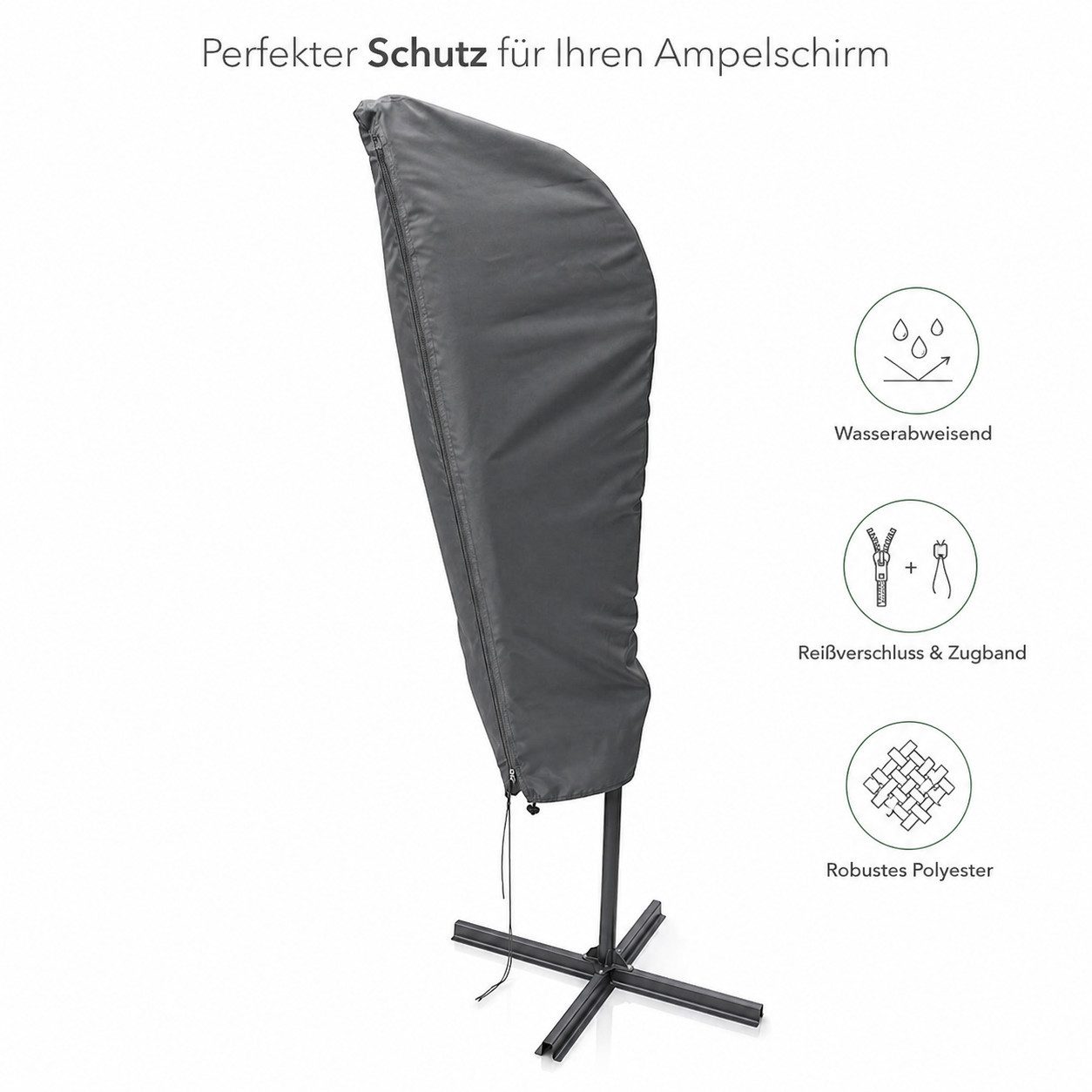 Testrut Sonnenschirm-Schutzhülle Schutzhülle für Ampelschirm Grau - Wasserdicht & Wetterfest 70 x 190cm