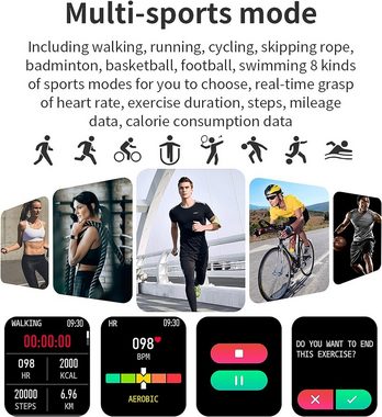 findtime Smartwatch (1,69 Zoll, Android iOS), Fitnessuhr Bluetooth Telefon Anrufs Sportuhr Pulsuhr Wasserdicht Uhr