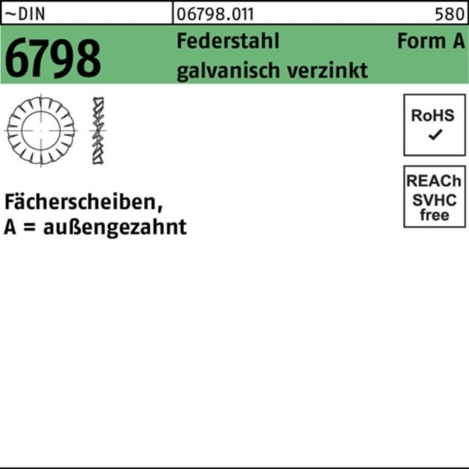 Reyher Fächerscheibe 500er Pack DIN außengezahnt A 6798 3,7 Fächerscheibe FormA Federstah